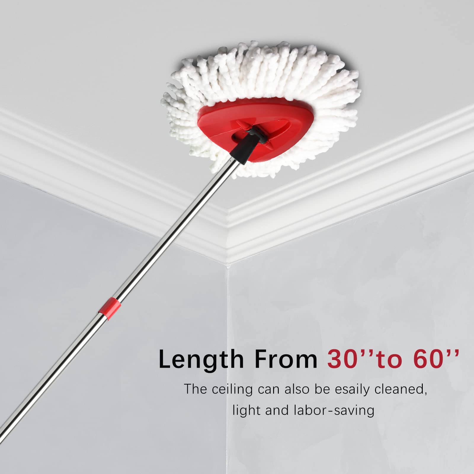 4-Section Adjustable Spin Mop Replacement Handle (2.5-5 Feet) - Compatible with O Cedar EasyWring Spin Mop Base - Durable Cleaning Tool for Floors, Tiles & Hardwood Surfaces - Perfect for Kitchen, Bathroom & Household Cleaning (Mop Head Not Included)