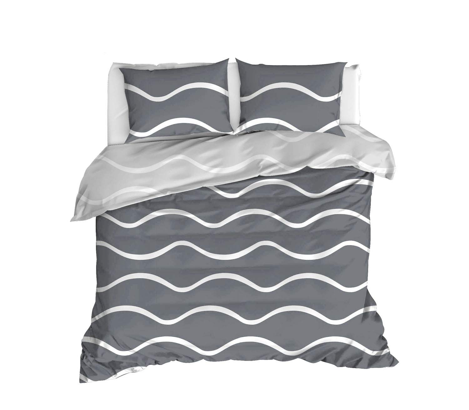 Paradise RANFORCE 100% Cotton Striped Bedding Set - Full/Queen Size Reversible Quilt & Duvet Cover Set with Comforter (4-Piece, Grey) | Soft & Breathable for All-Season Comfort, Perfect for Master Bedroom, Guest Room & Vacation Homes