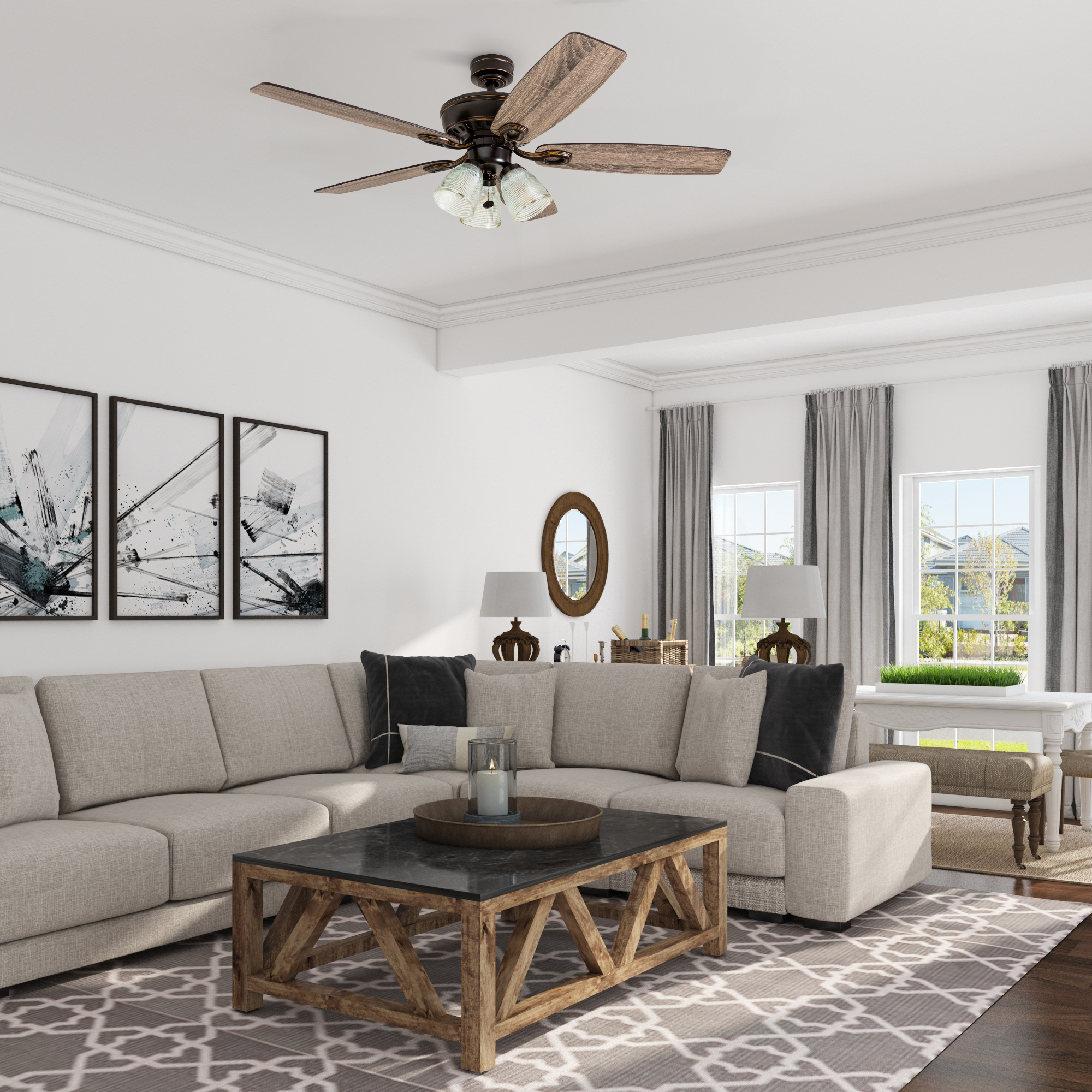 52 Inch Marston Oil Rubbed Bronze Ceiling Fan with Pull Chain - Perfect for Living Room, Bedroom & Outdoor Patio Cooling