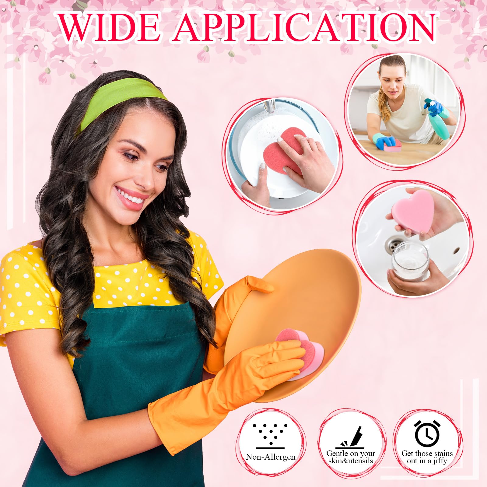 Maxcheck 20-Pack Heart-Shaped Dual-Sided Kitchen Sponges & Scrubbers - Soft & Abrasive for Washing Dishes, Pots, Pans - Valentine's Day Gift (Pink) - Perfect for Daily Kitchen Cleaning, Household Chores & Romantic Surprises