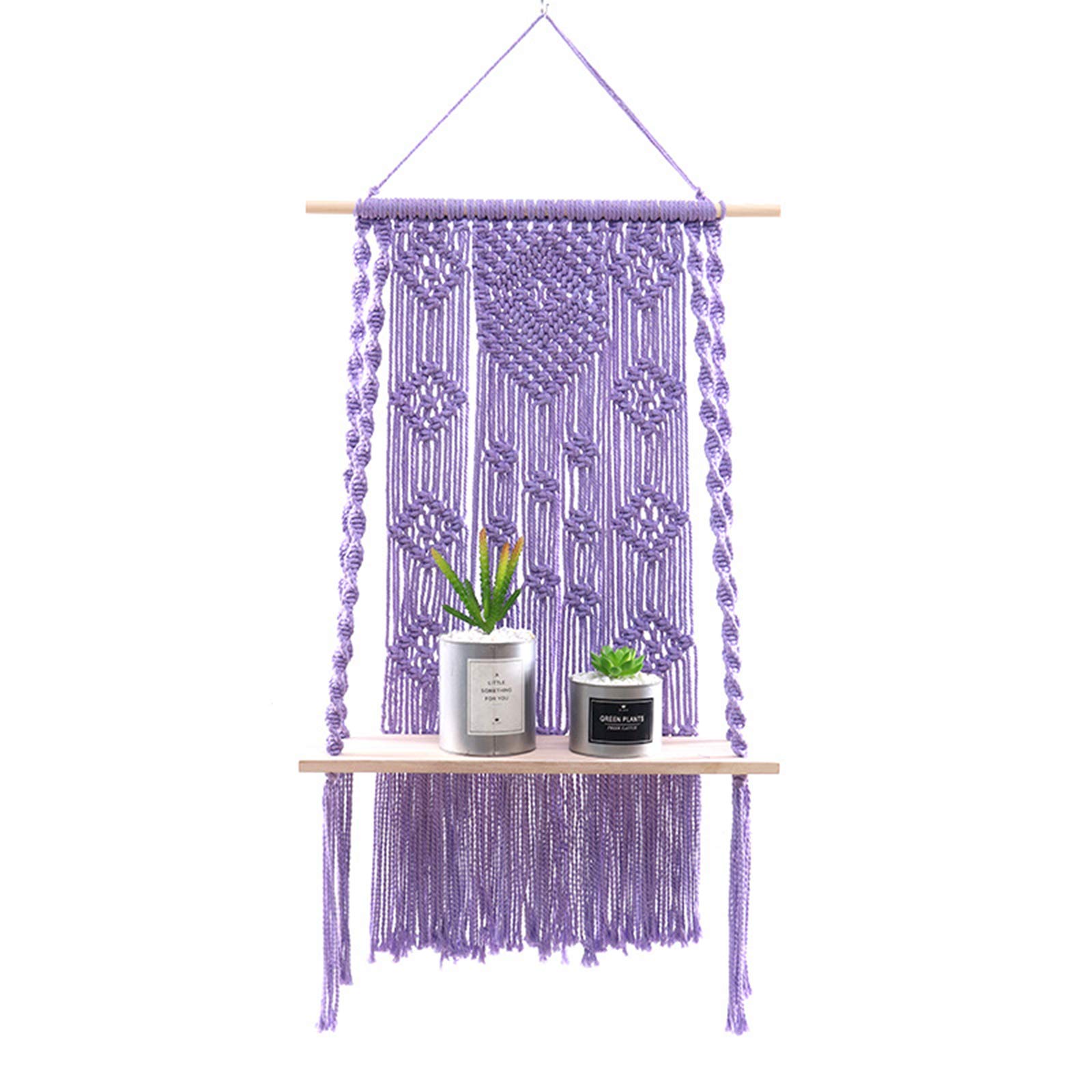 Boho Floating Wood Shelf with Woven Macrame - Handmade Wooden Hanging Storage Shelf for Wall Decor, Plant Display | Perfect for Living Room, Bedroom & Boho Home Decor