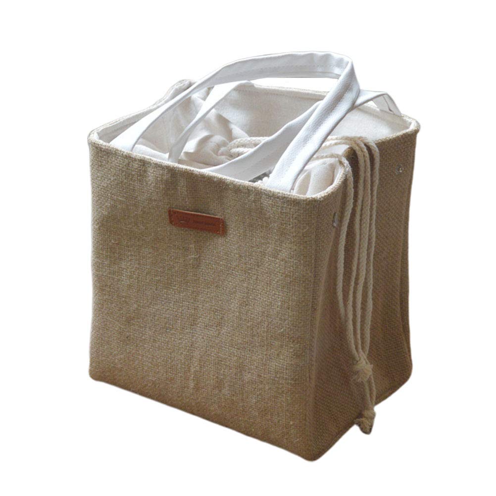 DOITOOL Insulated Lunch Bag for Women, Men & Kids - Reusable Cotton Linen Lunch Tote with Cooler Function - Large Yellow Linen Pattern Lunch Box for Office, School, Picnic & Travel