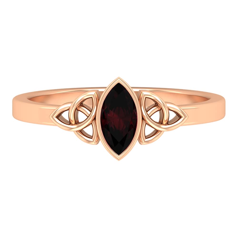 14K Solid Gold Marquise Garnet Solitaire Ring - 1/2 CT Bezel Set Celtic Trinity Knot Wedding Band | Engagement Ring, Anniversary Gift, Celtic Jewelry for Women