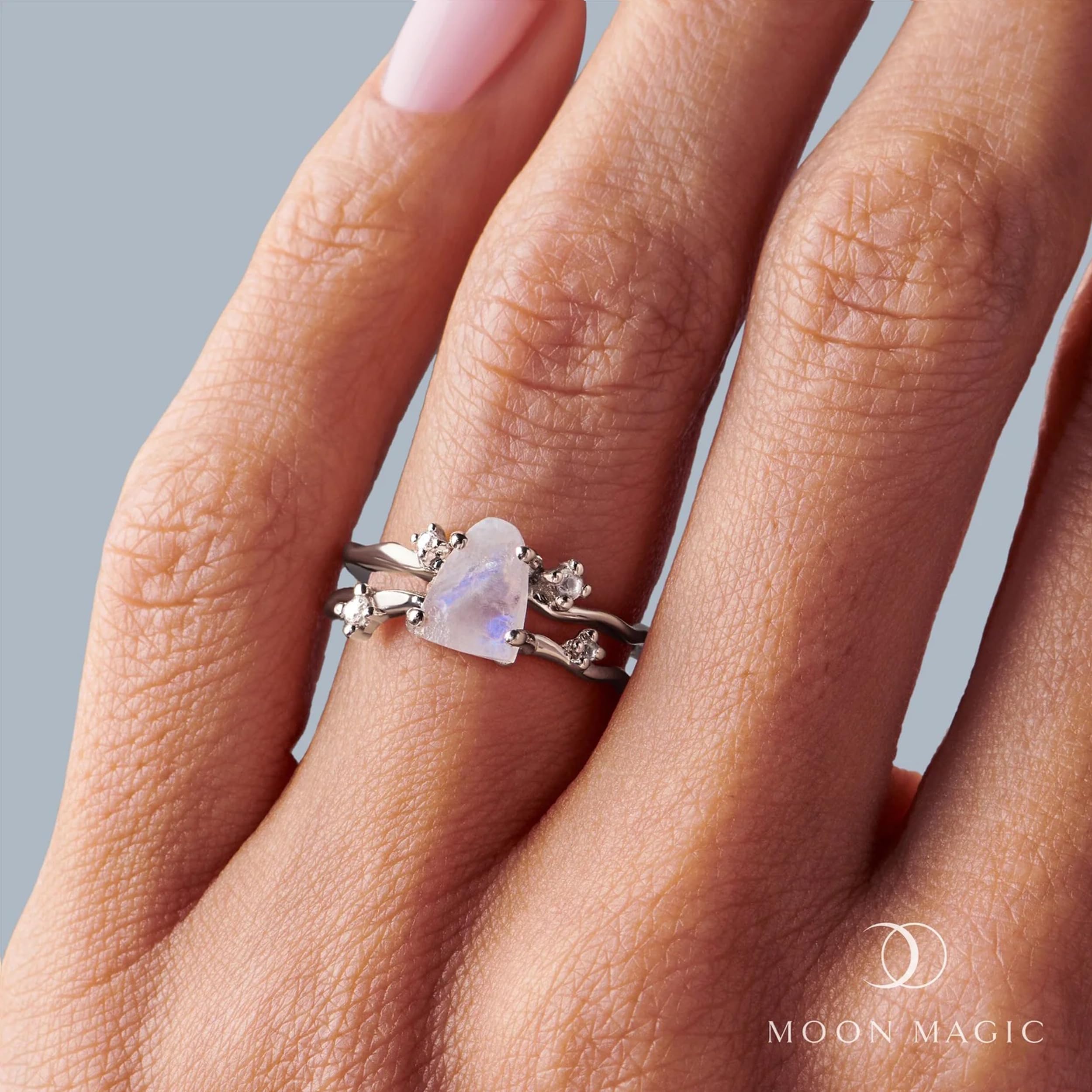 Authentic Moonstone Ring for Women - 925 Sterling Silver & 18k Rose Gold - Genuine Rainbow Moonstone Jewelry - Elegant Gift for Birthdays, Anniversaries & Spiritual Healing