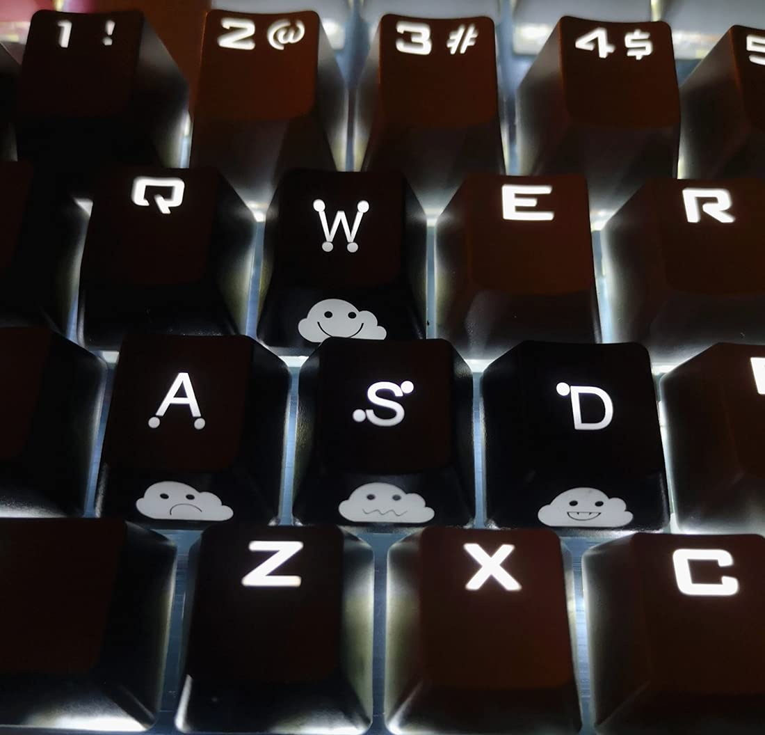 UV Coated WASD Keycaps - Backlit Double Shot for Cherry MX Keyboards (Gaming & Typing)