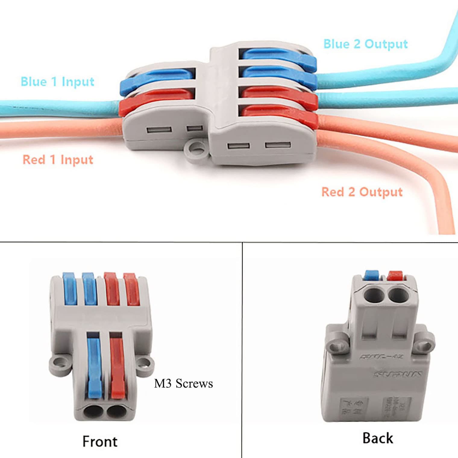 15 Pcs Compact Splicing Wire Connectors - Quick Wiring Electrical Connectors 2 in 4 Out for Home, Automotive & DIY Projects | Secure & Easy-to-Use Conductor Terminals