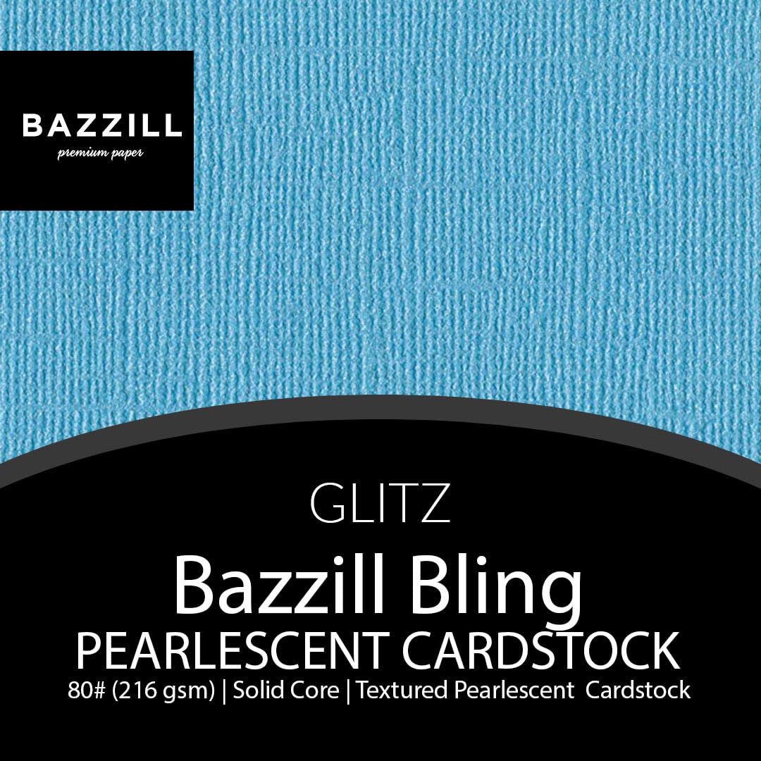 Bazzill Bling 12x12 Glitter Cardstock - 80lb Pearlescent Blue Scrapbook Paper | Premium Card Making & Paper Craft Supplies | 25 Sheets | Perfect for DIY Greeting Cards, Scrapbooking, Invitations & Home Decor Projects