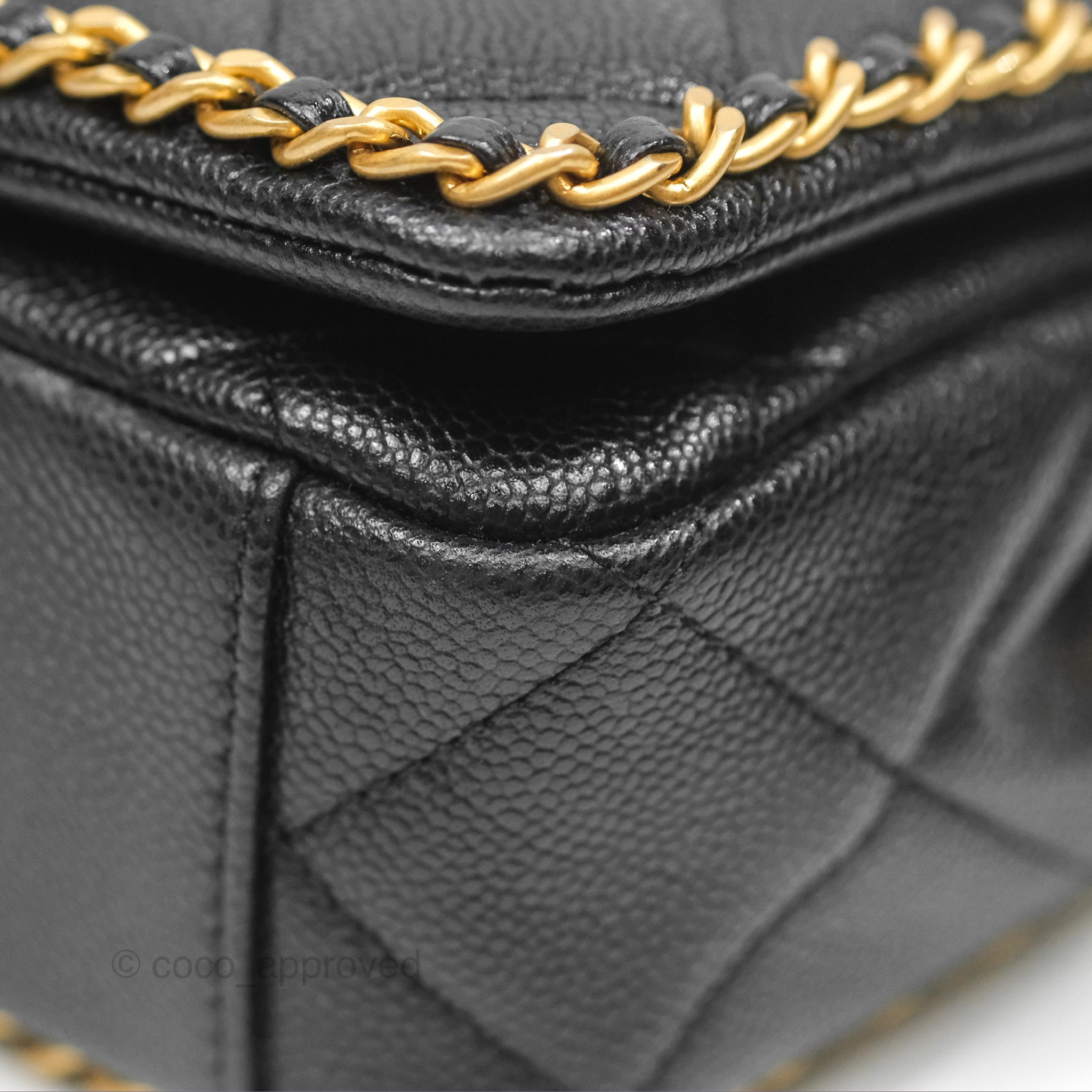 Chanel Chain Around Flap Bag Black Caviar Leather with Aged Gold Hardware - Luxury Crossbody Bag for Women, Perfect for Evening Parties & Special Occasions