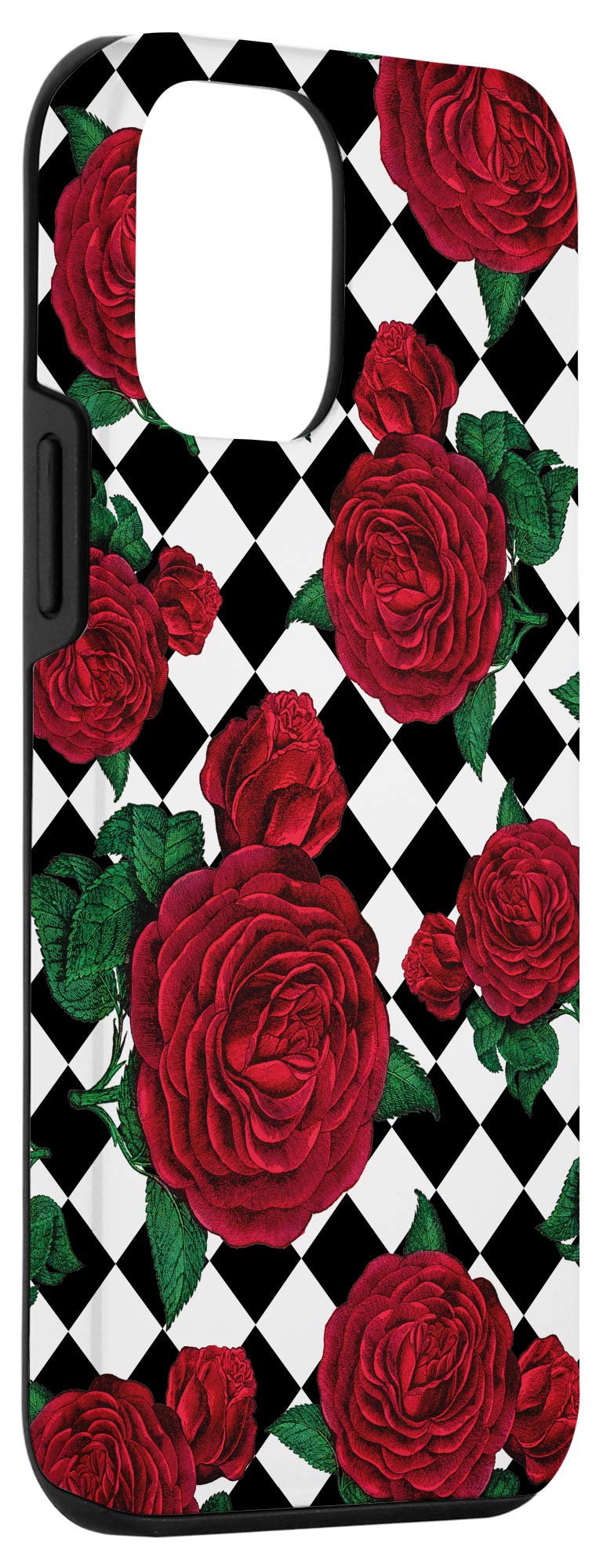 iPhone 12 Mini Case - Black & White Checkered with Red Rose Design | Slim Protective Cover for iPhone 12 Mini (2020) | Perfect for Everyday Use, Travel & Gift Giving