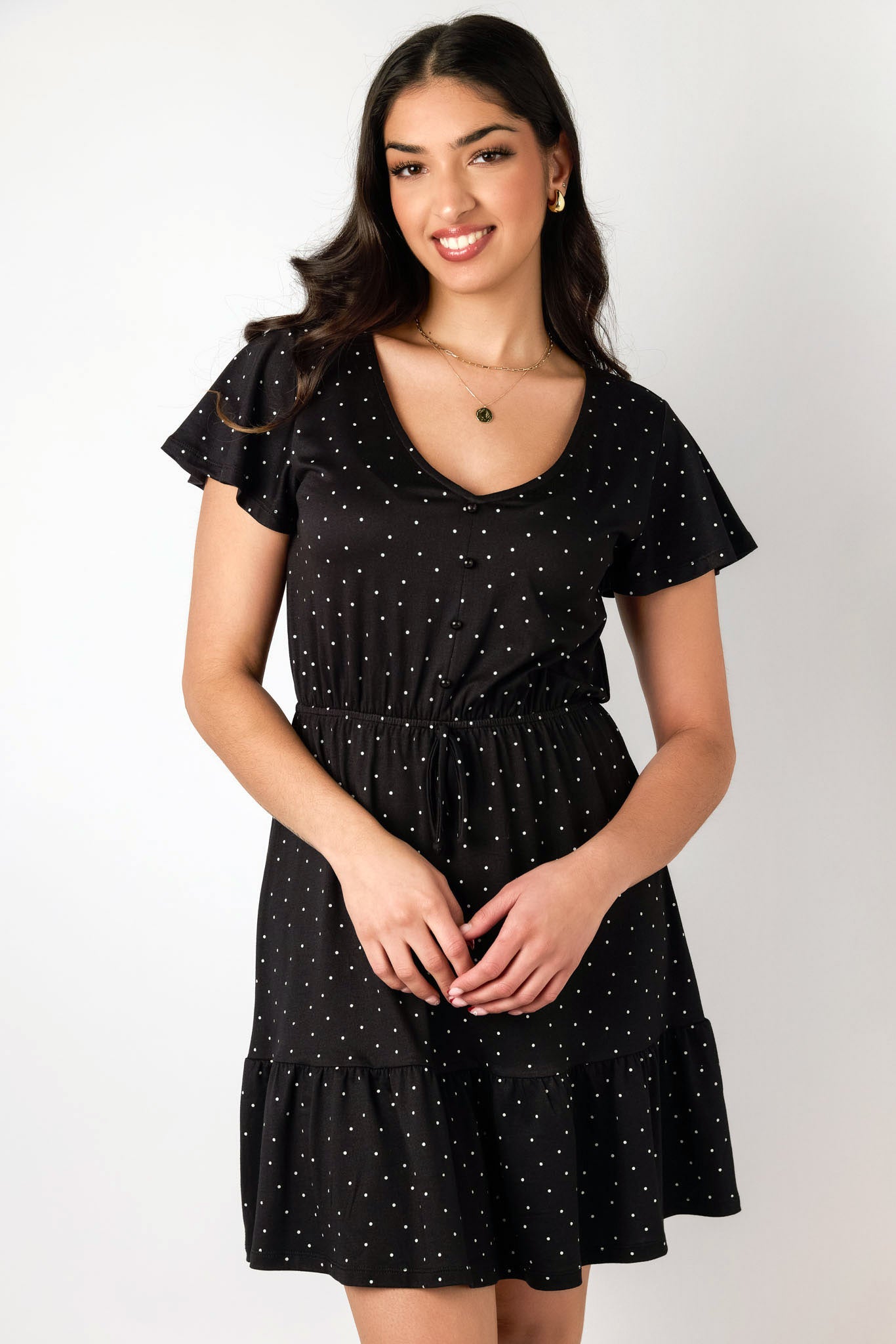 Polka Dot Brushed DTY Flutter Sleeve Dress for Women - Elegant Party & Cocktail Wear - Perfect for Weddings, Date Nights & Special Occasions