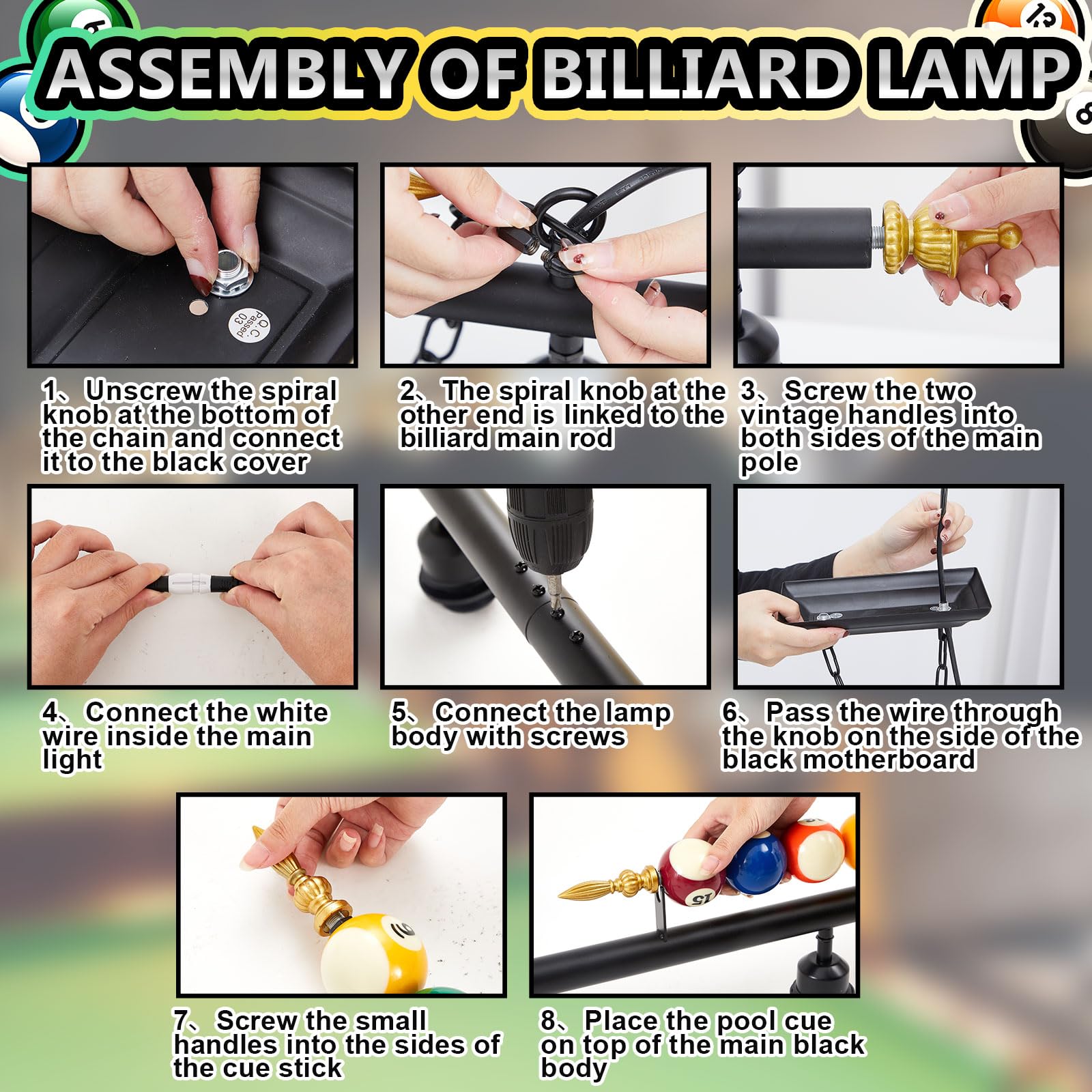 Adjustable Pool Table Lights for 7'-8' Billiard Tables - Hanging LED Pendant Lamp with Metal Shades for Game Rooms & Man Caves (Bulb Not Included, 4-Light Fixture) - Perfect for Home Bars, Basements, and Entertainment Spaces