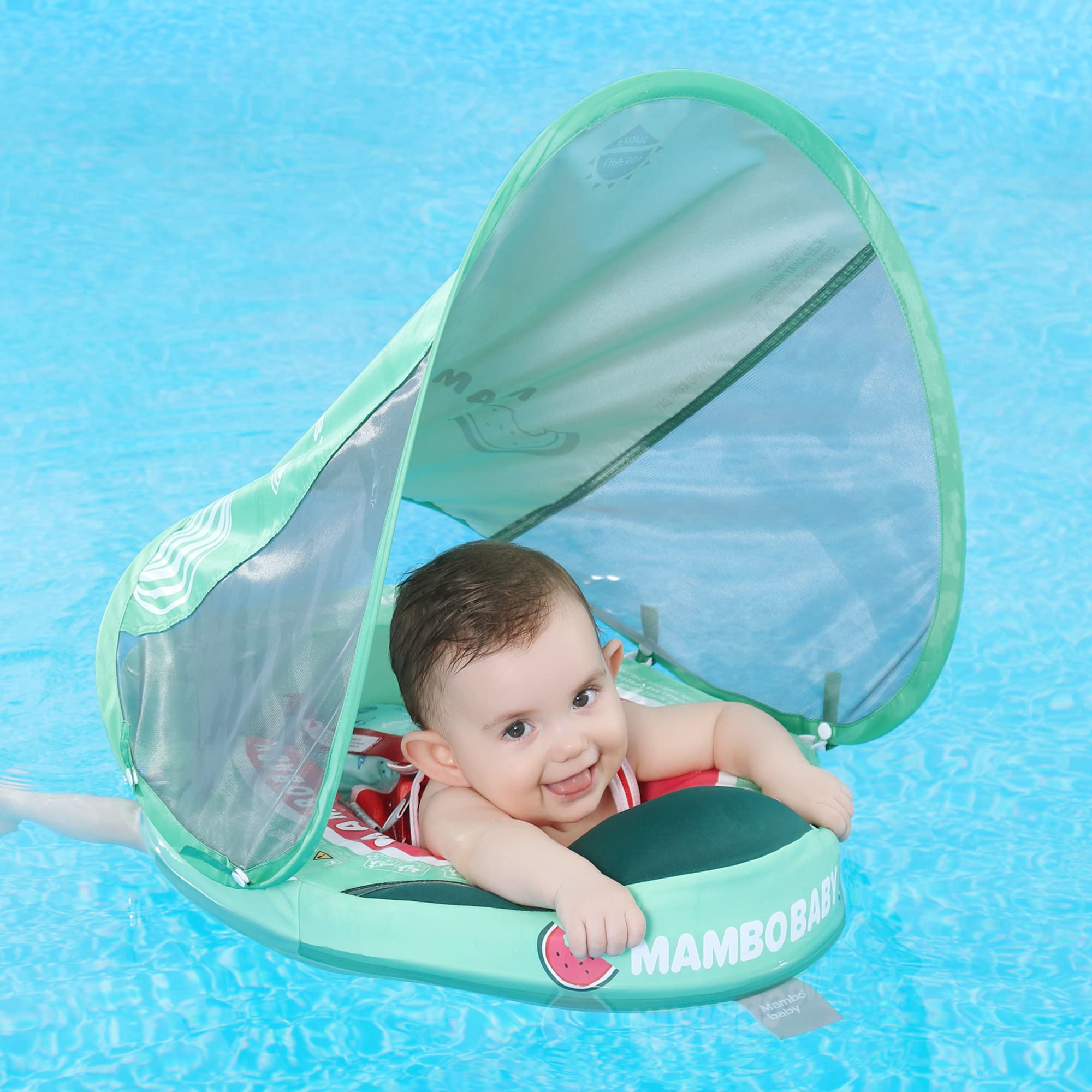 HECCEI Mambobaby Non-Inflatable Baby Swim Ring with Sunshade - Safe Infant Swimming Float for Babies 3-24 Months - Perfect for Pool, Beach & Water Play