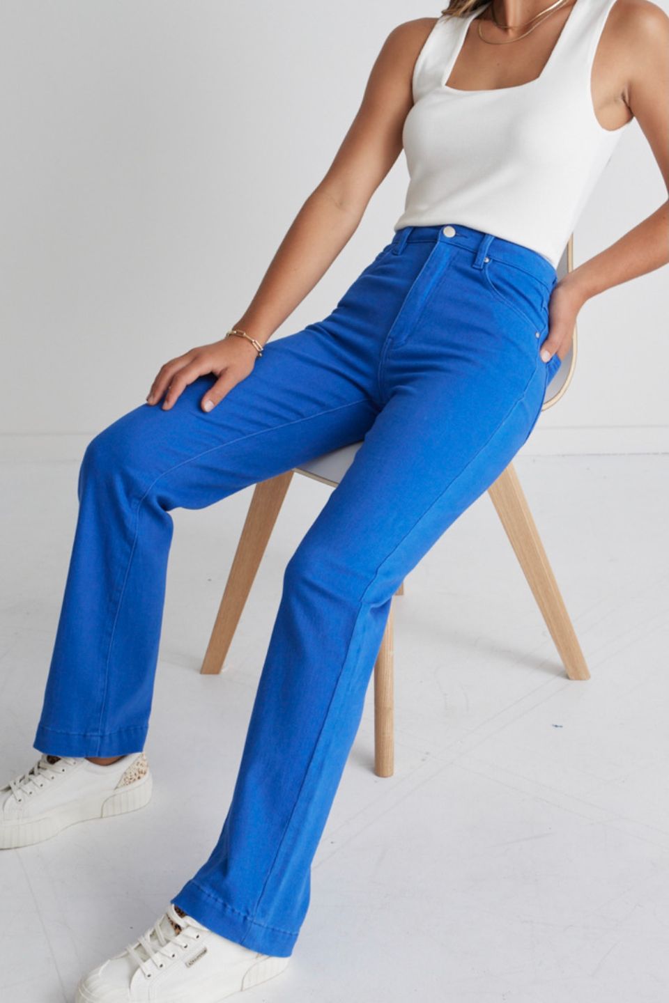 Billie Cobalt Blue High Waist Wide Leg Jeans for Women - Trendy Stretch Denim Pants for Casual & Office Wear