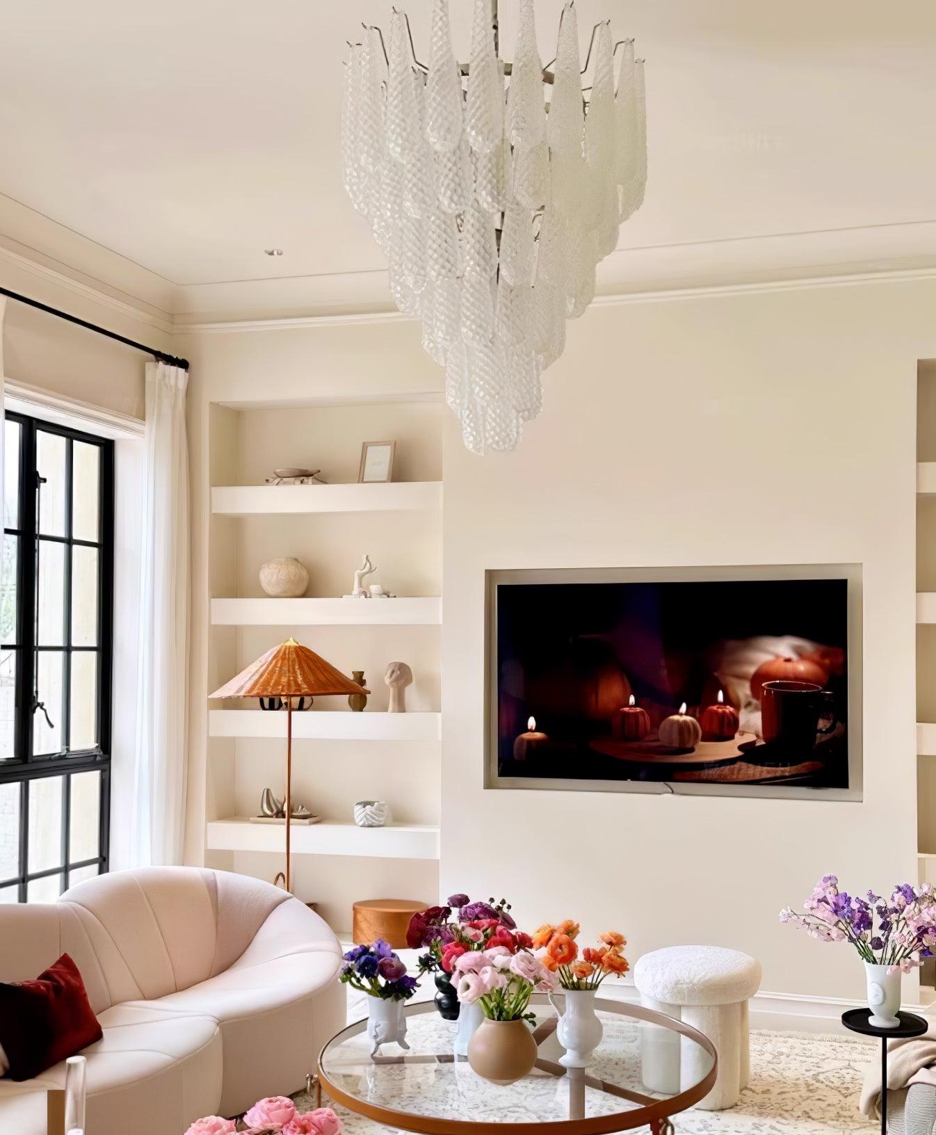 Modern Grid Glass Waterfall Chandelier - Elegant Crystal Ceiling Light Fixture for Dining Room, Living Room & Bedroom | Perfect for Home Decor, Wedding & Luxury Interior Design