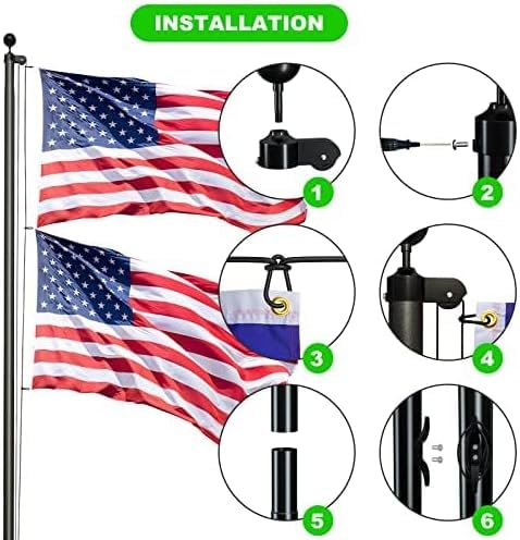 16 FT Heavy Duty Aluminum Flag Pole Kit - Extra Thick In-Ground Outdoor Flagpole for House, Garden & Commercial Use | Weather-Resistant for All Seasons