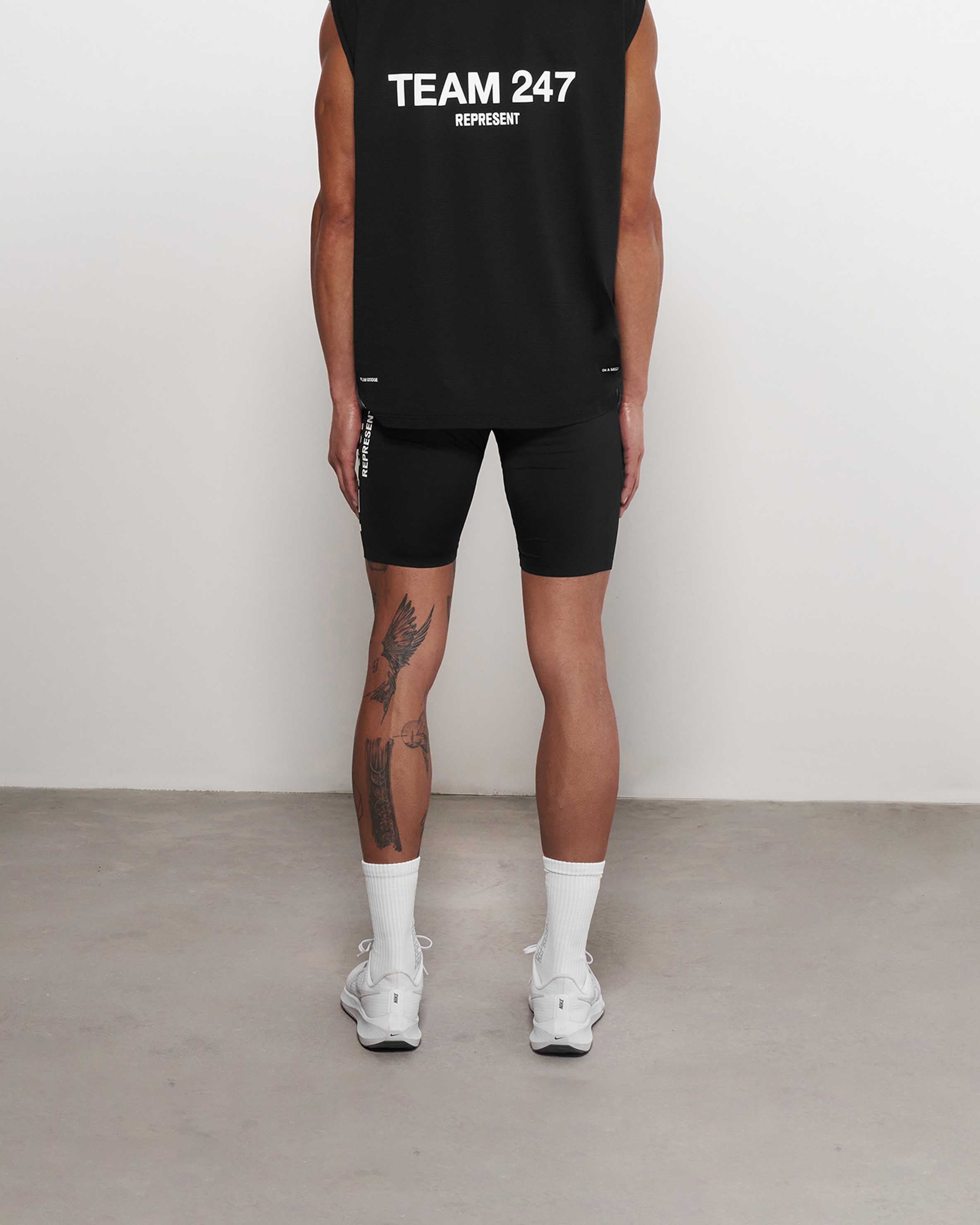 Team 247 Performance Half Tight - Black Compression Shorts for Running, Cycling & Workouts - Moisture Wicking & Breathable Activewear