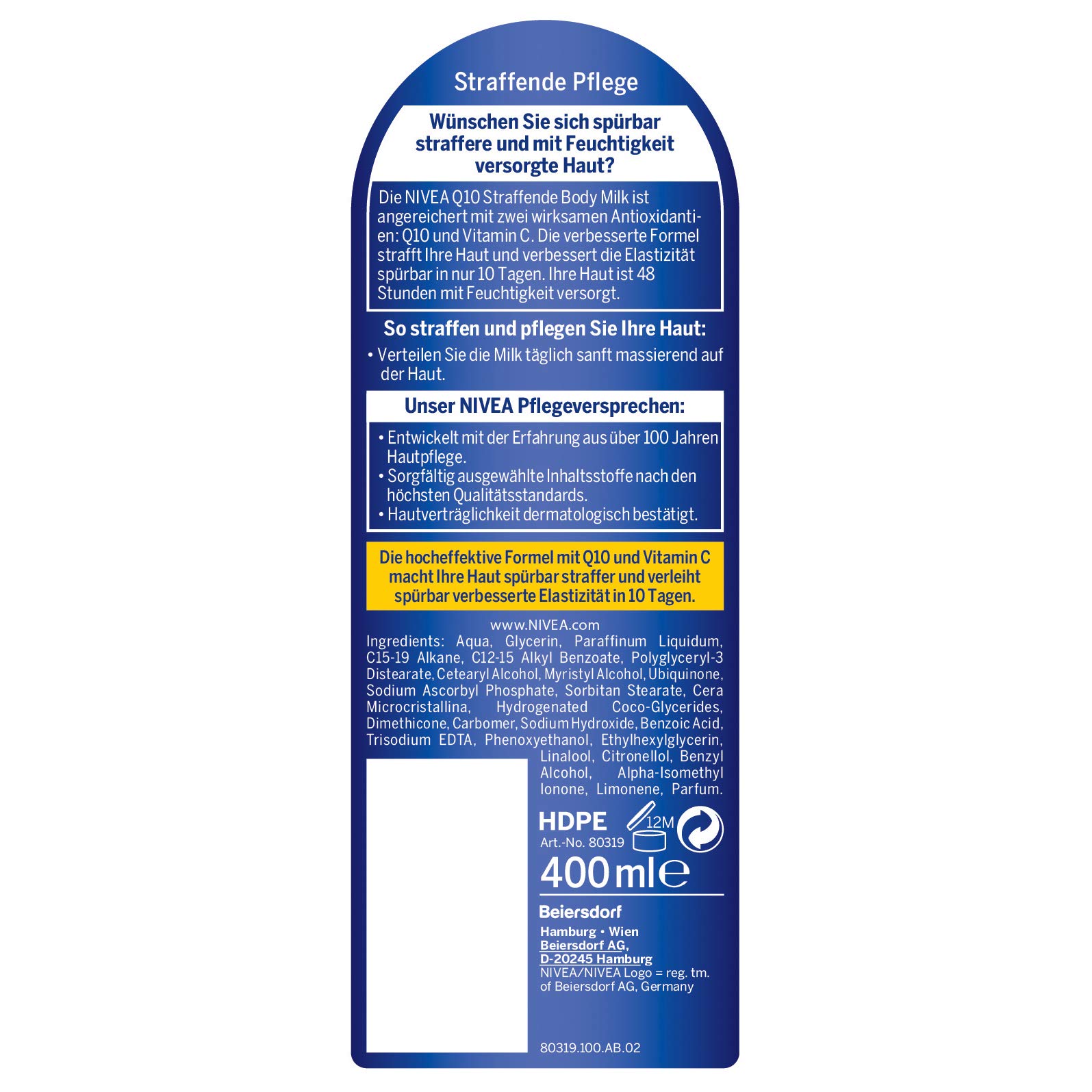 Nivea Q10 Firming Body Milk - Pack of 4 Bottles (400ml Each) | Anti-Aging & Skin Tightening Lotion for Smooth, Youthful Skin | Perfect for Daily Moisturizing & Body Care Routine