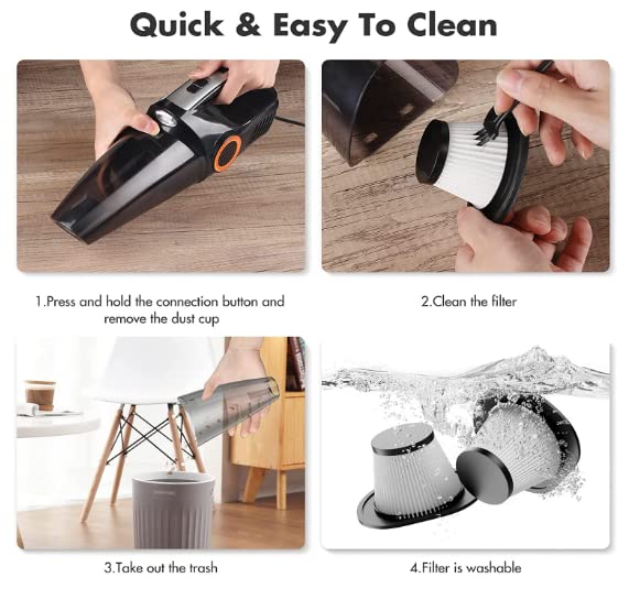 8000Pa High Power Handheld Car Vacuum Cleaner - Mini Portable Wet/Dry Vacuum for Pet Hair & Car Interior Detailing with 15ft Cord & LED Light | Perfect for Car Cleaning, Home Use, and Pet Hair Removal