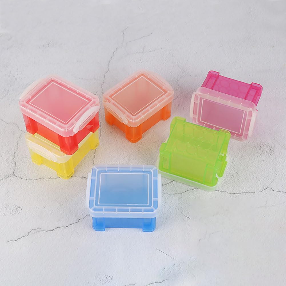 6-Piece Small Plastic Storage Box Set - Mini Rectangle Organizer Containers with Hinged Lids for Beads, Crafts & Small Items | Colorful Clear Cases for Jewelry Making, Office Supplies & Home Organization