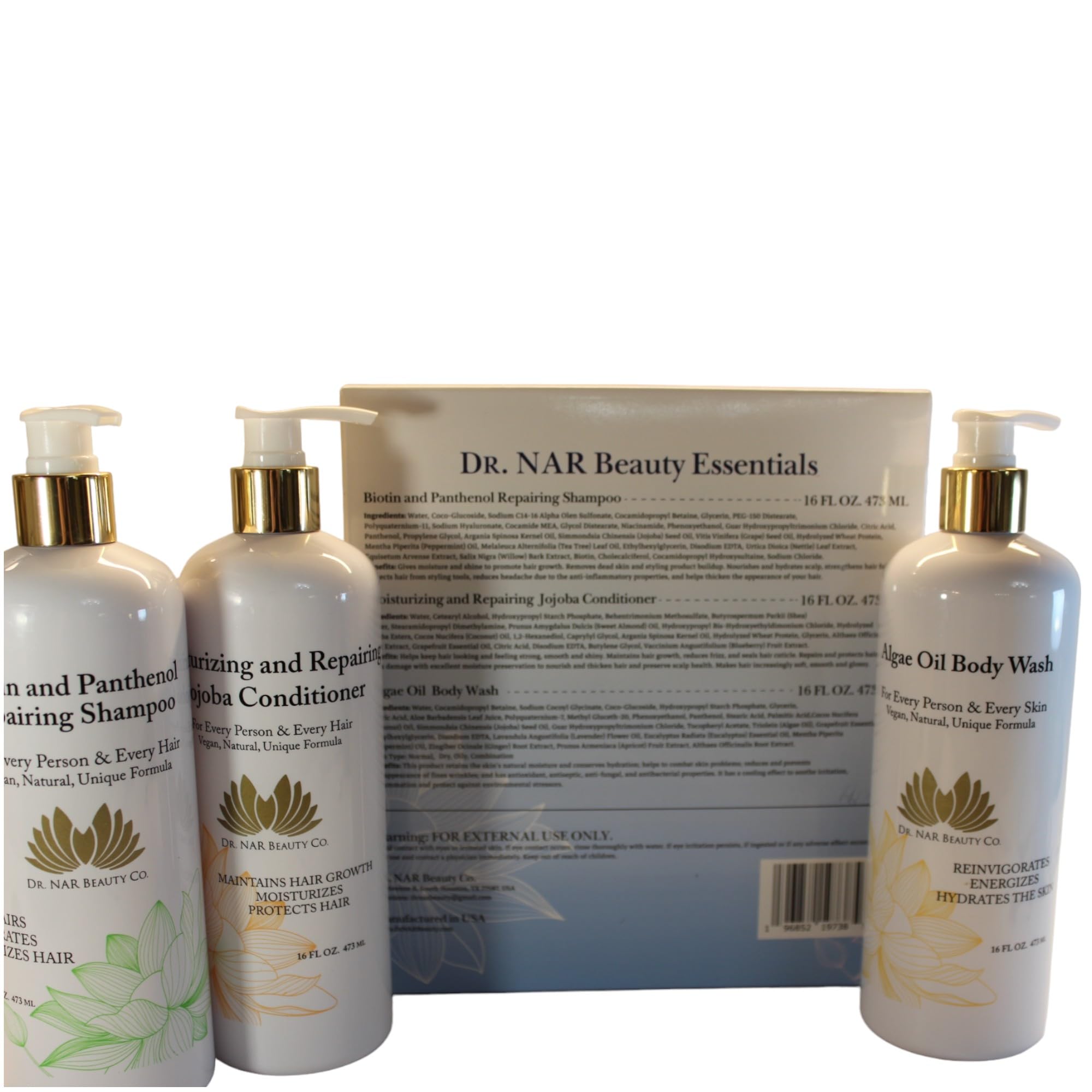Dr. NAR Beauty Body Wash, Shampoo & Conditioner Set - Natural Vegan Skin & Hair Care for Dry Skin - Moisturizing Hydrating Sulfate-Free Formula - 48 oz - Perfect for Sensitive Skin & Daily Shower Routine