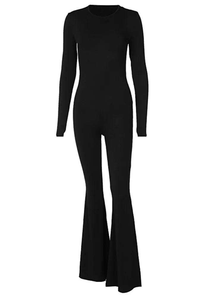 Sexy Backless Long Sleeve Jumpsuit for Women - Slim Fit Elastic Romper with Loudspeaker Print | Winter & Autumn Fashion | Perfect for Date Night, Club Outfits and Casual Wear
