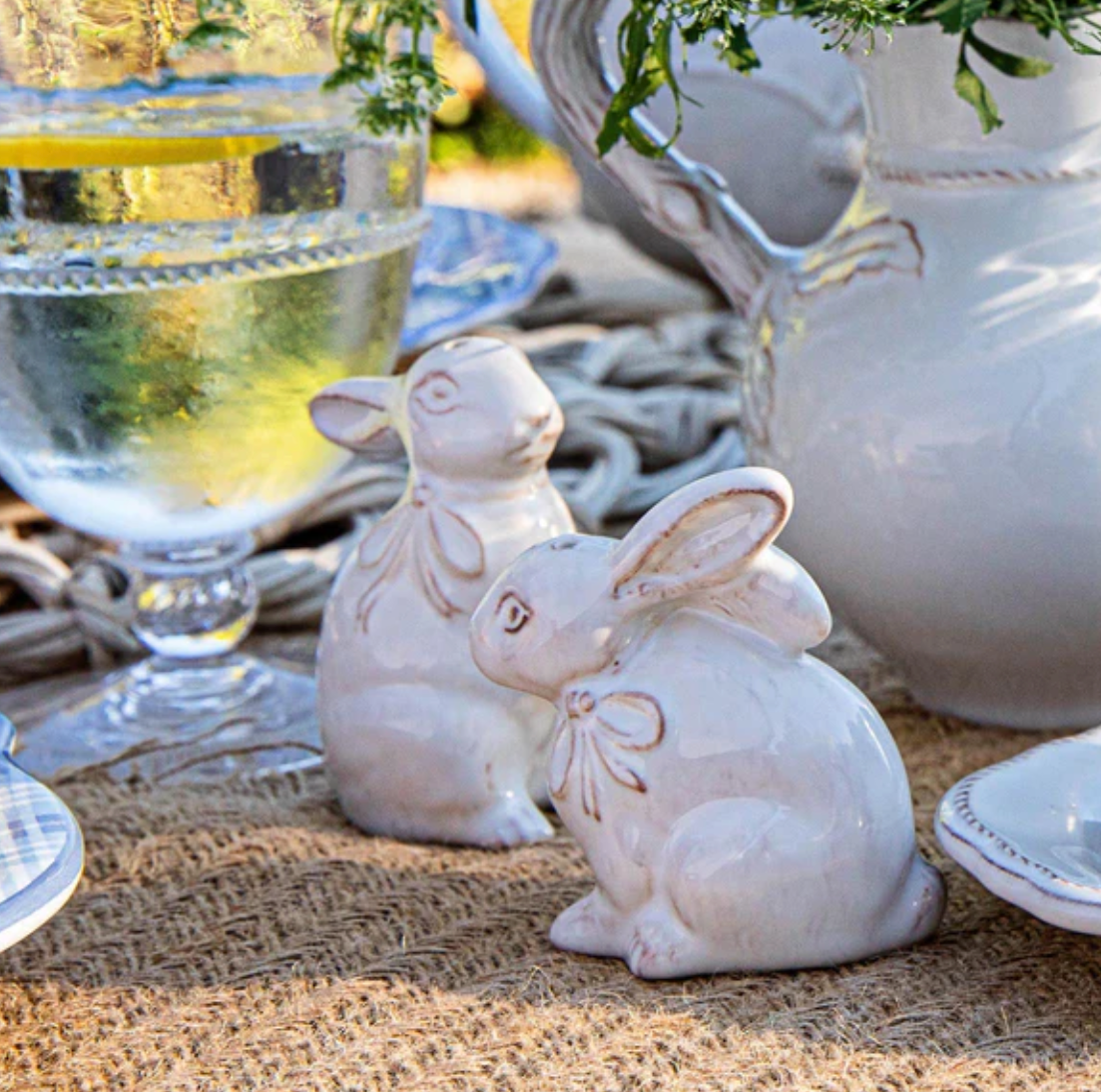 Juliska Clever Creatures Bunny Salt and Pepper Shaker Set - 2 Piece Ceramic Seasoning Set for Easter, Kitchen, and Dining Table Decor