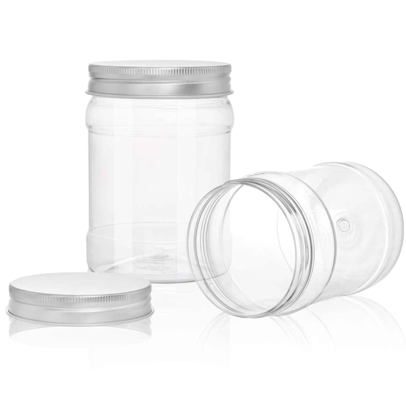 Fasmov 21 Pack 12oz Clear Plastic Jars with Lids, BPA Free Empty Round Containers for Slime, Spices, Crafts, Kitchen & Home Storage - Perfect for DIY, Organizing & Bulk Food Packaging