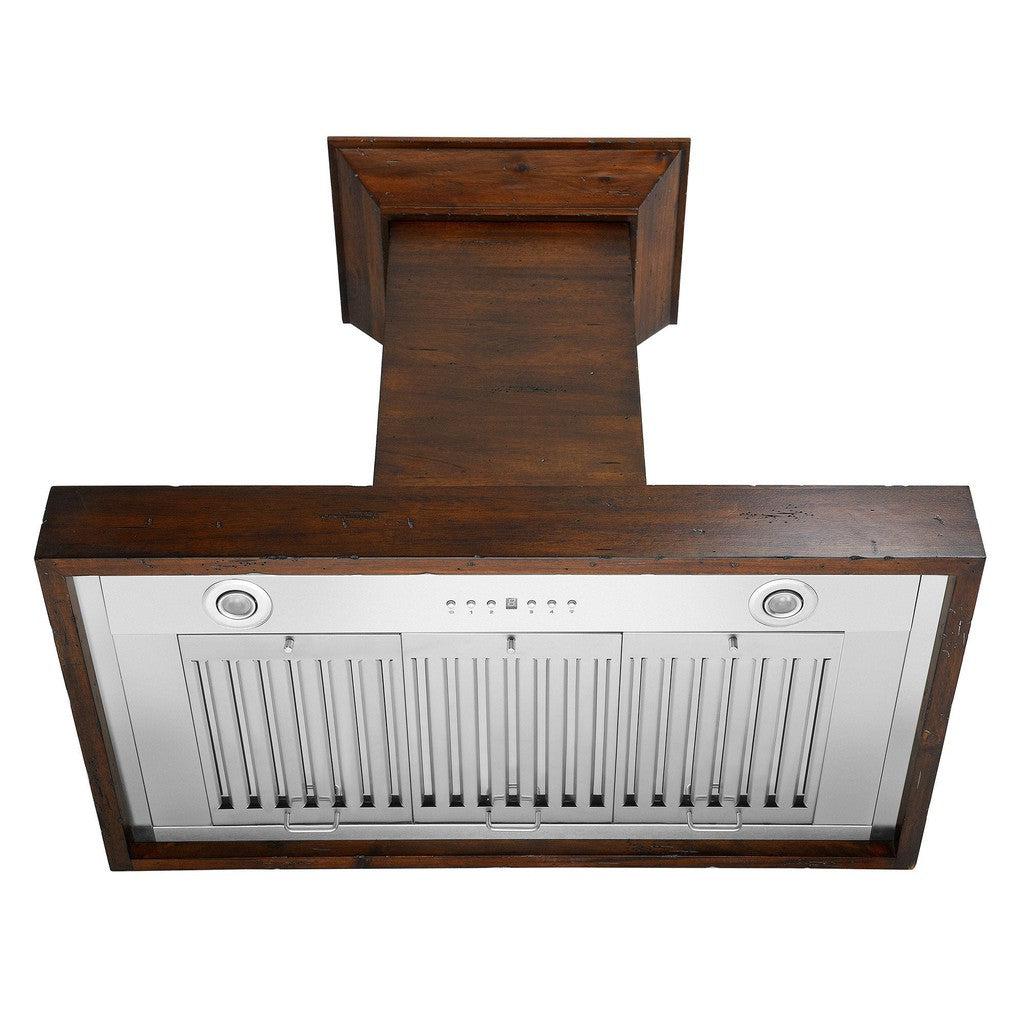 ZLINE Convertible Vent Walnut Wooden Wall Mount Range Hood - 36 Inch Stainless Steel Kitchen Exhaust Fan with LED Lights - Perfect for Modern Farmhouse & Open Concept Kitchens