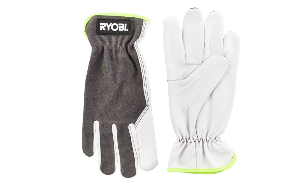 Ryobi RAC810 M Leather Gardening Gloves - Durable Work Gloves for Men & Women - Perfect for Landscaping, Pruning & Outdoor Yard Work