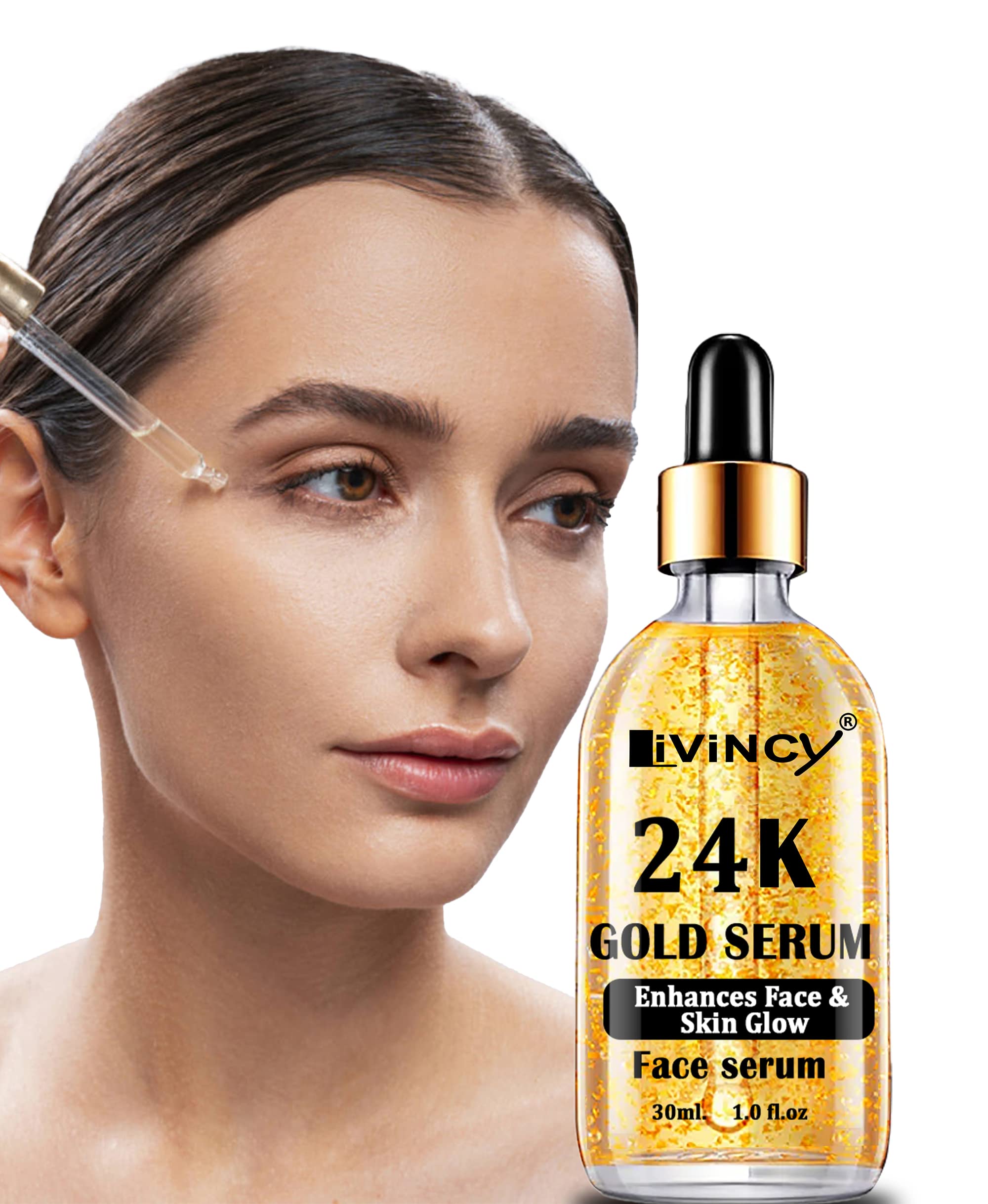 LIVINCY 24K Goldzan Serum - 99.9% Pure Gold Anti-Aging Face Serum for Wrinkles & Fine Lines | 30ml Luxury Skincare for Night & Day Use