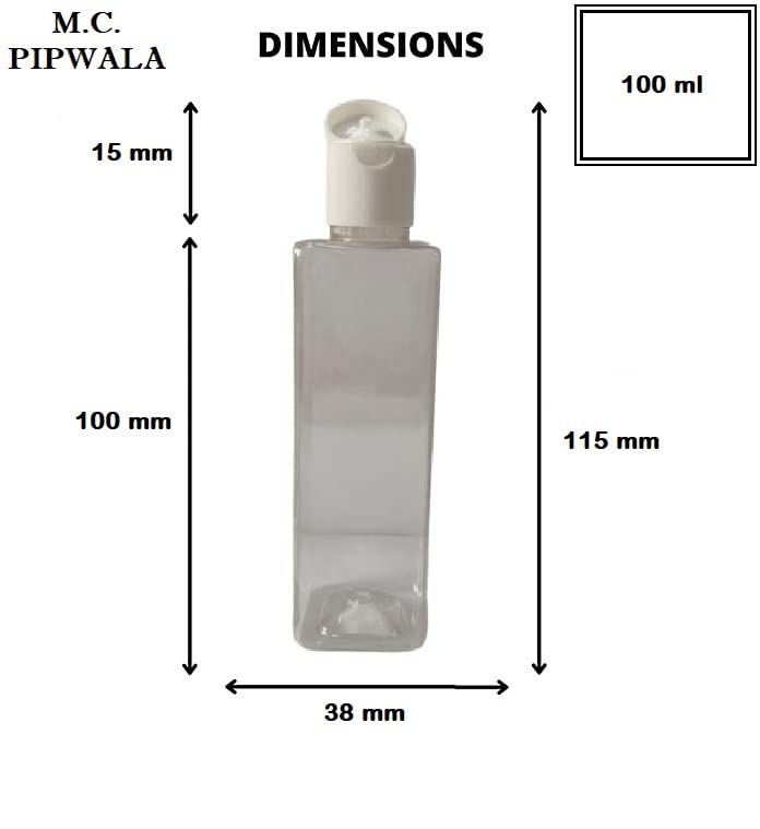 M.C. PIPWALA 100ml Clear Square Plastic Bottles with White Flip Top Cap - Leak Proof Travel Containers for Cosmetics, Liquids & Toiletries | Pack of 6 | Perfect for DIY, Salon, Travel & Home Organization