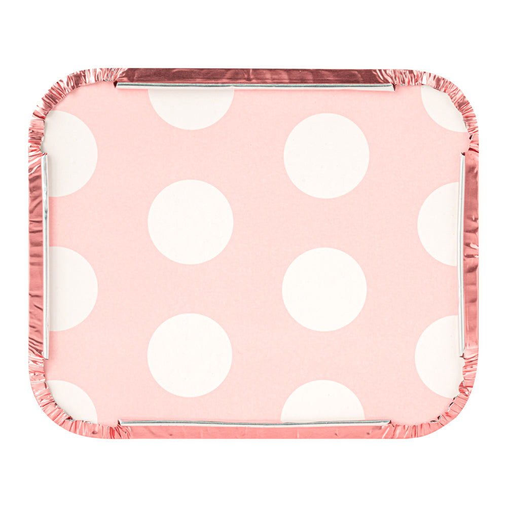 12 oz Pink Aluminum Take Out Containers with Polka Dot Paper Lids - 5.75