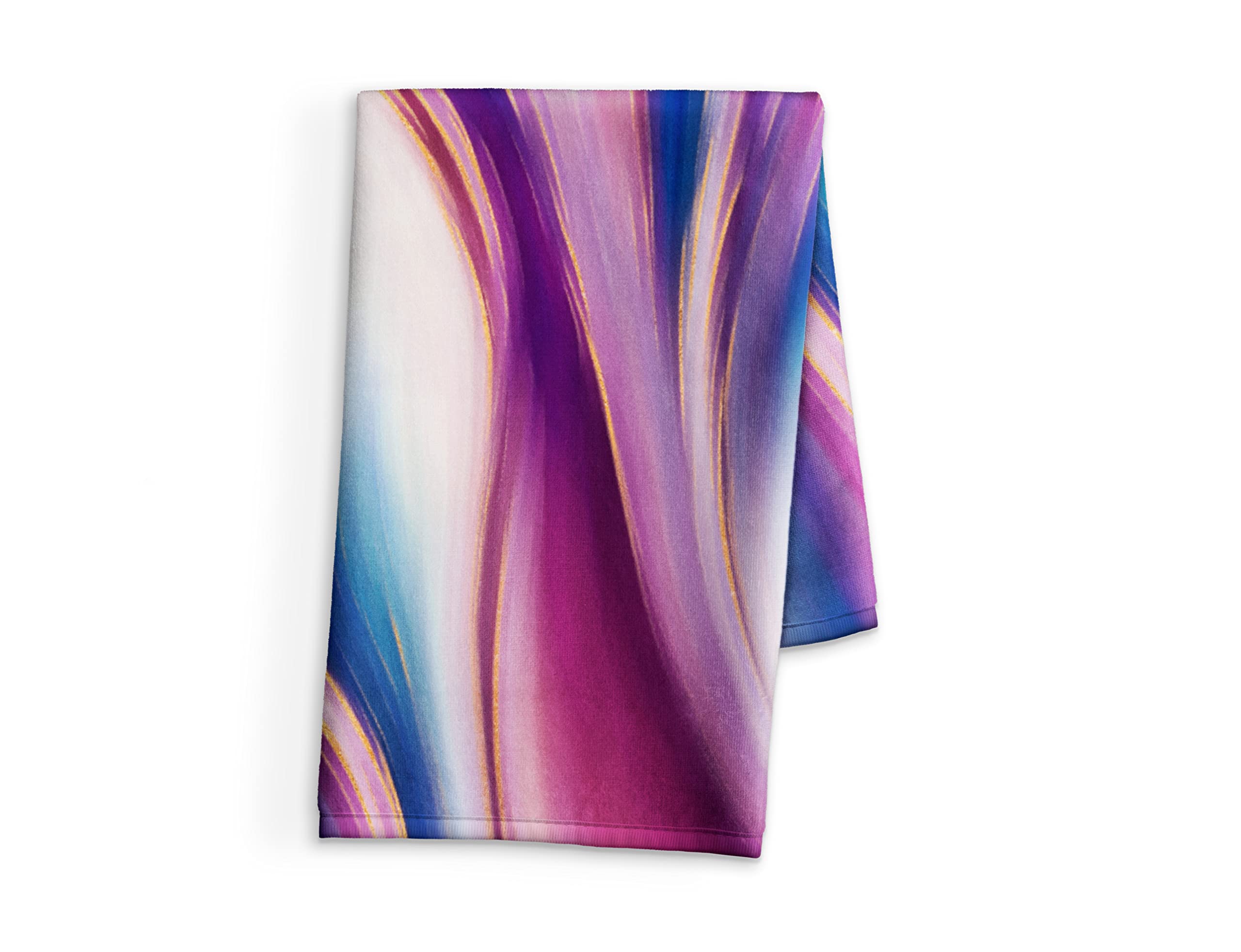 Pink and Blue Abstract Print Cotton Terry Cloth Hand Towel - 15x25 Inches - Soft Absorbent Kitchen & Bathroom Towel for Home Decor, Guest Bath, Spa Use