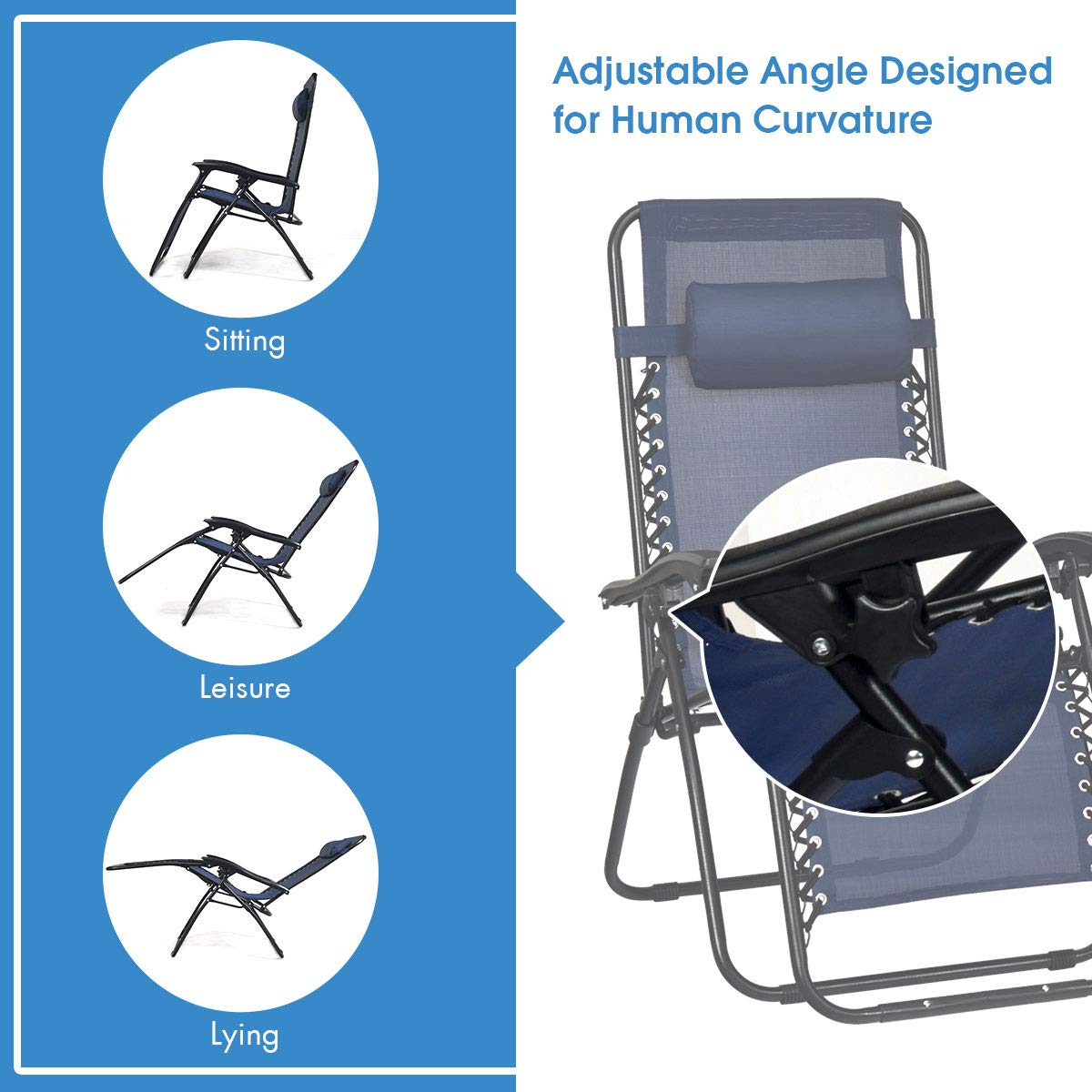Giantex 3-Piece Zero Gravity Chair Set - Patio Chaise Lounge Chairs with Folding Table for Outdoor, Poolside, Backyard & Garden Relaxation (Navy Blue) - Perfect for Sunbathing, Lounging & Reading by the Pool