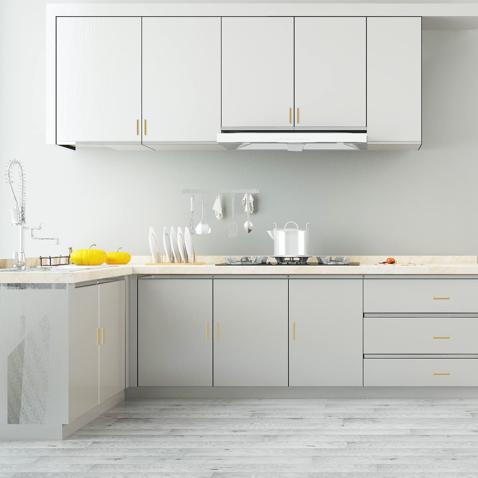 Gold Cabinet Handles & Drawer Pulls - 5 Pack 11-1/3 Inch (288mm) Stainless Steel Square Kitchen Cabinet Hardware for Cupboards, Doors & Drawers - Perfect for Modern Kitchen & Bathroom Renovations