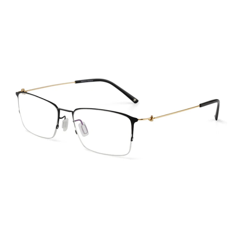 Unisex Black Semi-Rimless Square Titanium Eyeglasses Frame 68203 - Lightweight & Durable Glasses for Work, Reading & Fashion