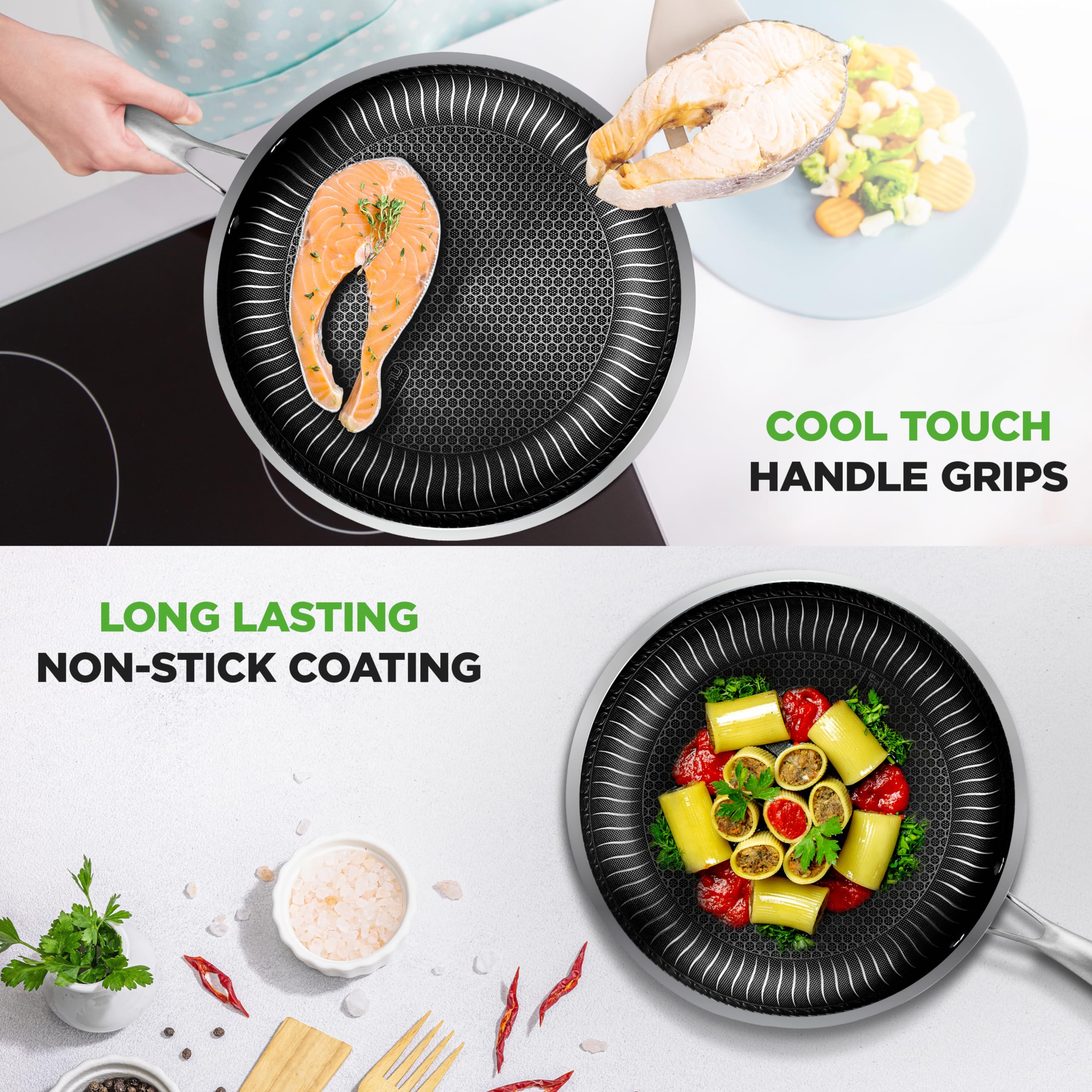 NutriChef 8-Piece Tri-Ply Stainless Steel Cookware Set - Non-Stick Kitchen Pots & Pans with Lids - Includes Sauce Pot, Stew Pot, Frying Pan - Professional Grade Cookware for Home Chefs - Perfect for Boiling, Sautéing, Frying & Everyday Cooking