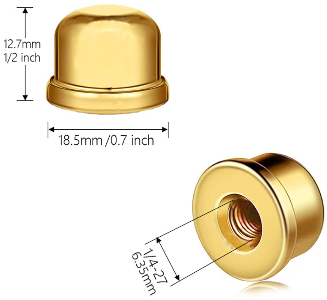 8Pcs Gold Lamp Finials - 1/2 Inch Decorative Knob for Lamp Shade Holder Harp, 1/4-27 Threaded Screw Cap - Solid Metal Lamp Accessories for Living Room, Bedroom & Office Lighting Decor