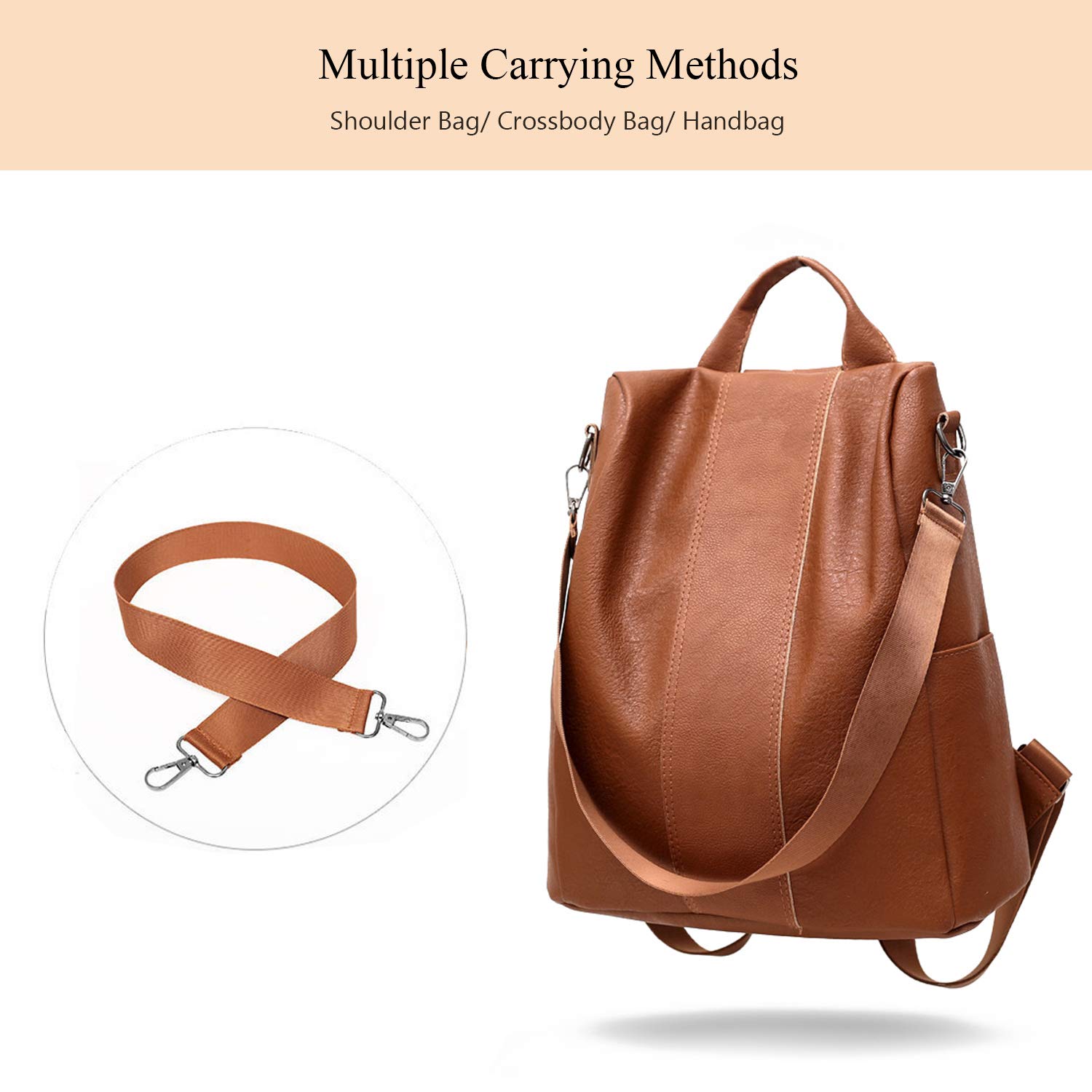 FANDARE Women's Anti-Theft Backpack - Lightweight Waterproof Daypack for School, Travel & Shopping - Stylish Shoulder Bag for Campus, Outdoor & Daily Use - Brown Rucksack (Perfect for College, Commuting & Weekend Getaways)