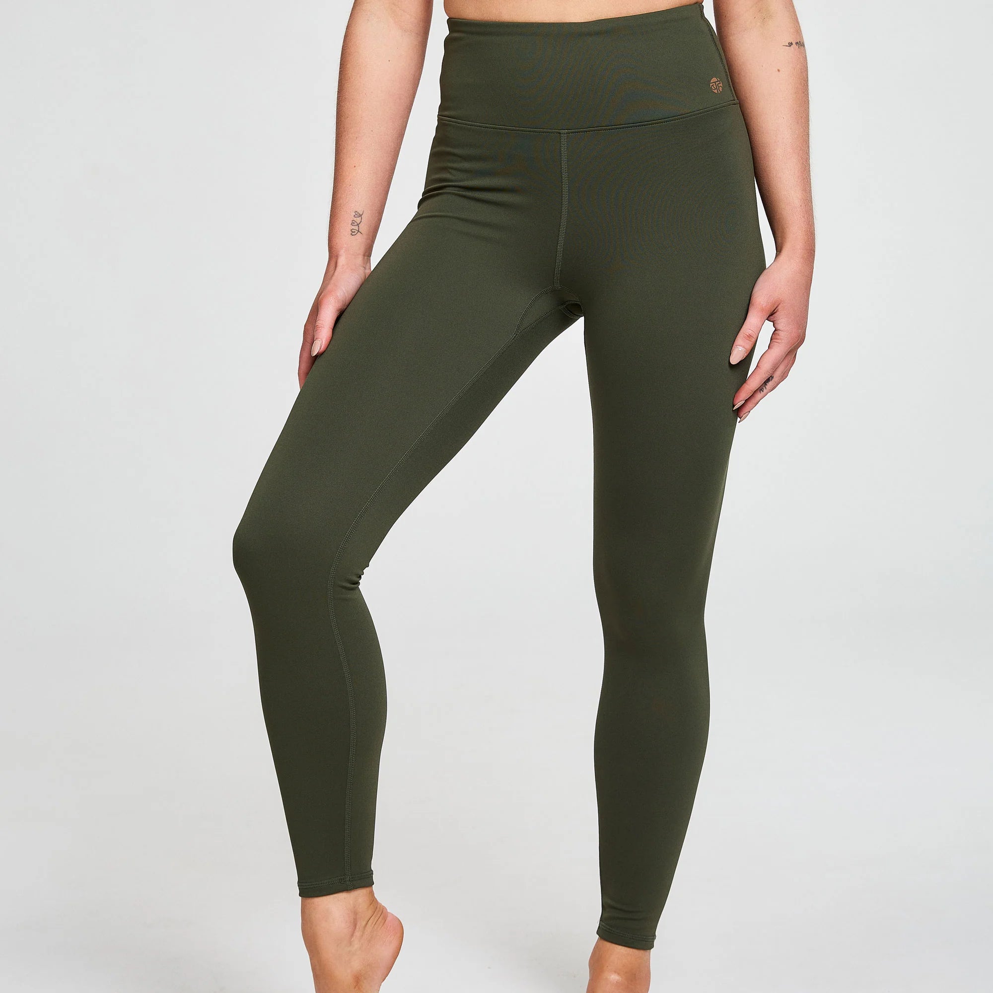 BAHE Dinamica High Rise Legging 7/8 Length - Khaki Color Yoga Pants for Women, Tummy Control Workout Leggings for Running, Gym & Lounge Wear