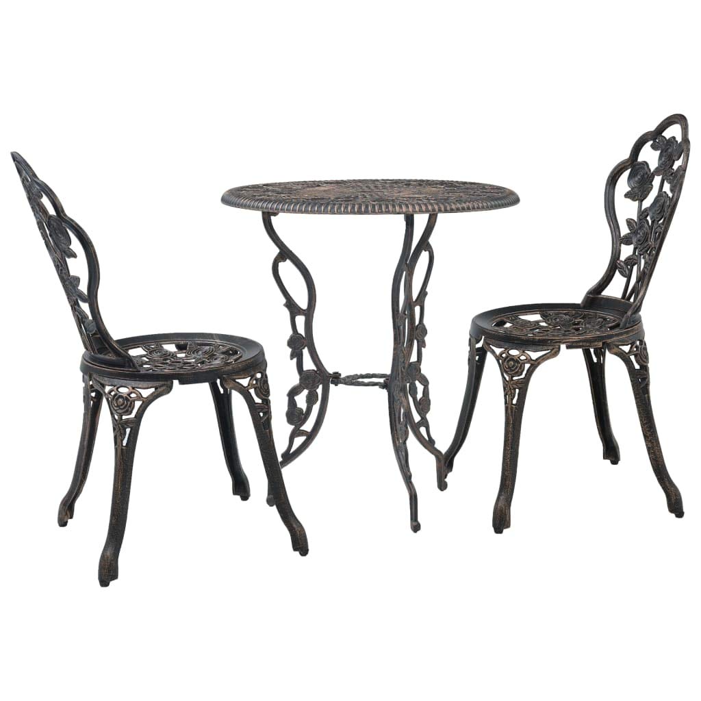 vidaXL 3-Piece Patio Bistro Dining Set - Cast Aluminum Outdoor Table and Chairs with Floral Design - Rust-Resistant Garden Furniture for Porch, Backyard, Balcony (Bronze) - Perfect for Outdoor Dining, Relaxing & Entertaining