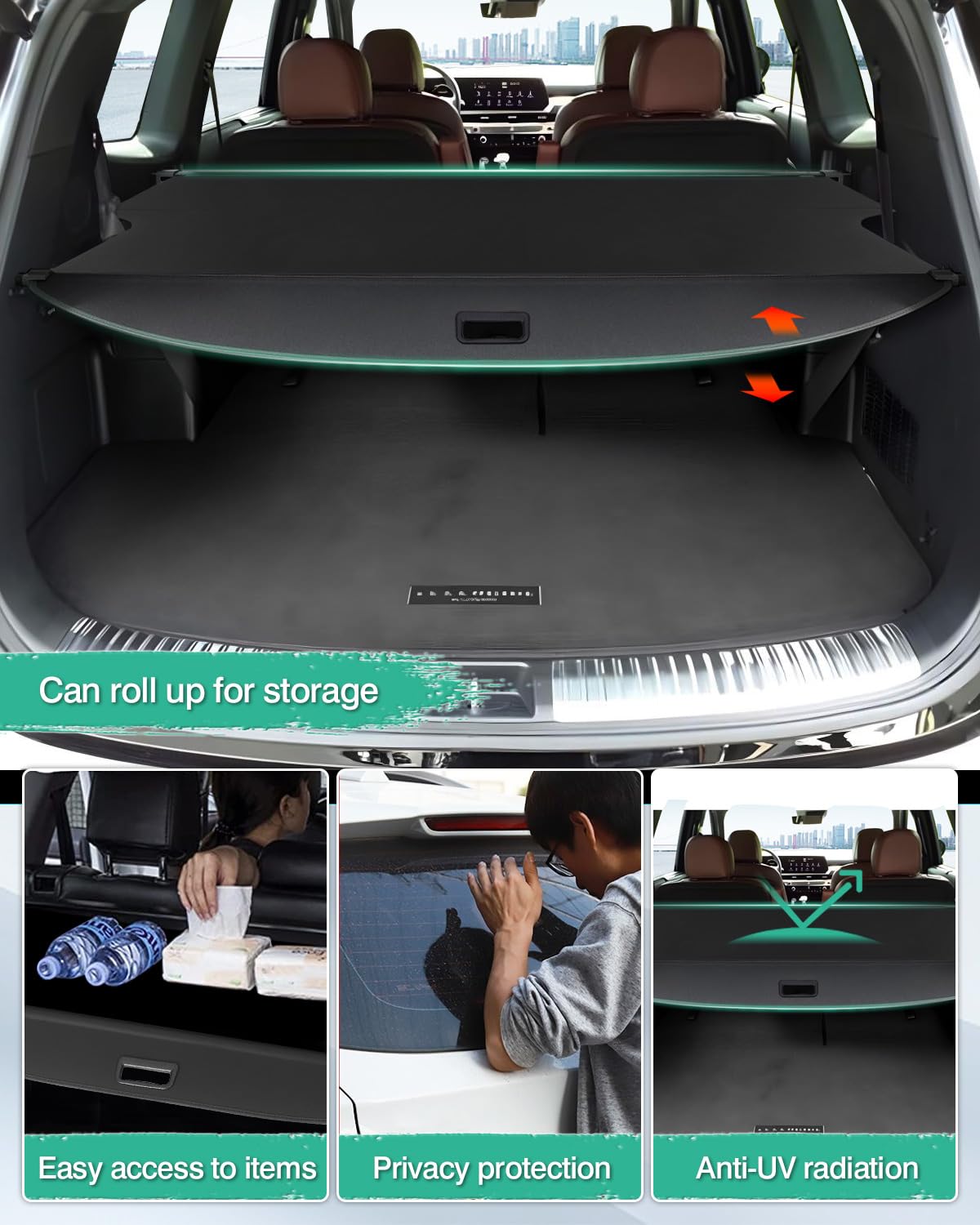 2020-2025 Kia Telluride Retractable Cargo Cover - Black Trunk Shade Protector for Luggage & Storage | Perfect for Road Trips, Grocery Hauling & Pet Protection
