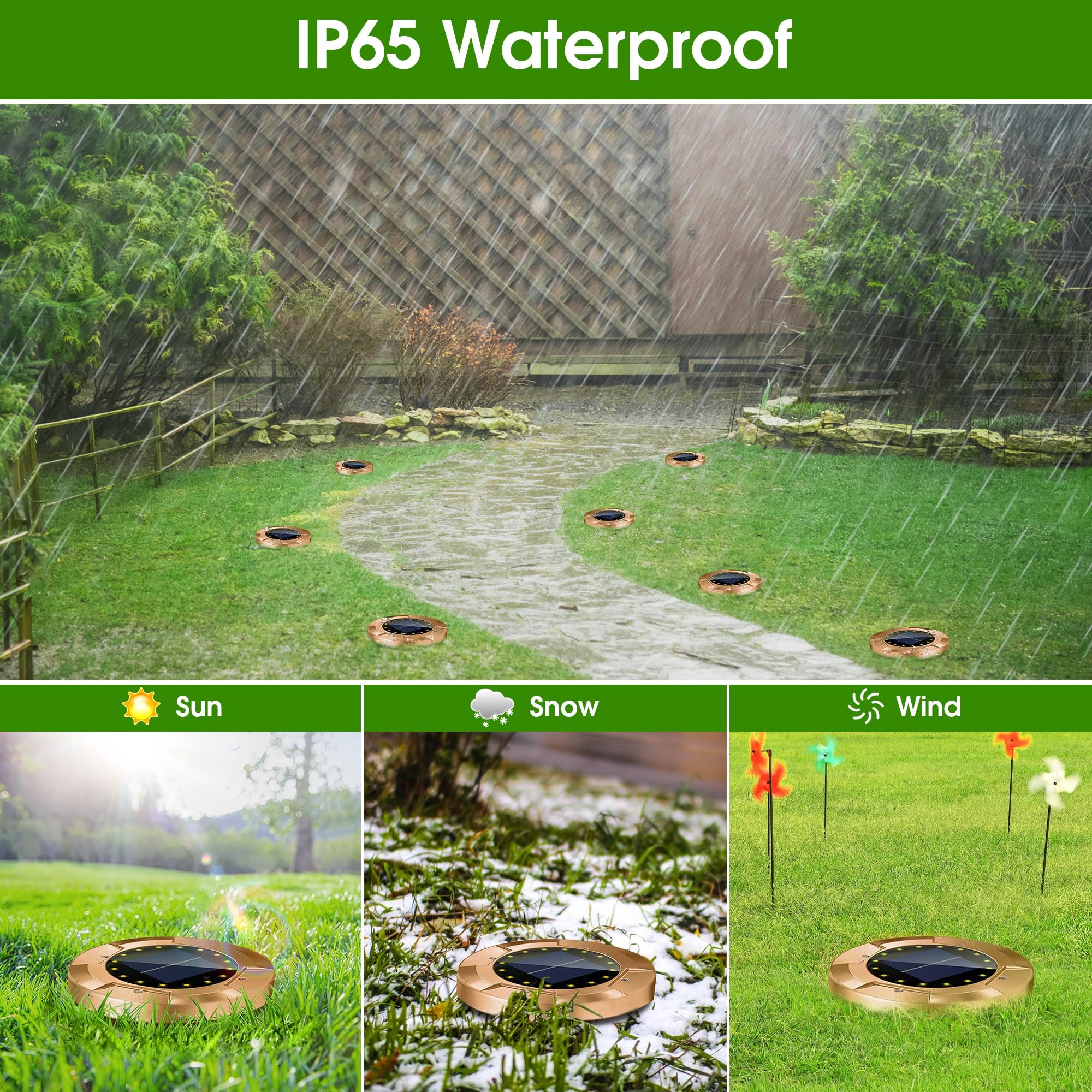 8 Pack Solar Ground Lights Outdoor - 16 LED Waterproof Bronze Landscape Lighting for Yard, Walkway, Garden, Driveway | Solar Powered Path Lights for Night Safety & Decoration (White)