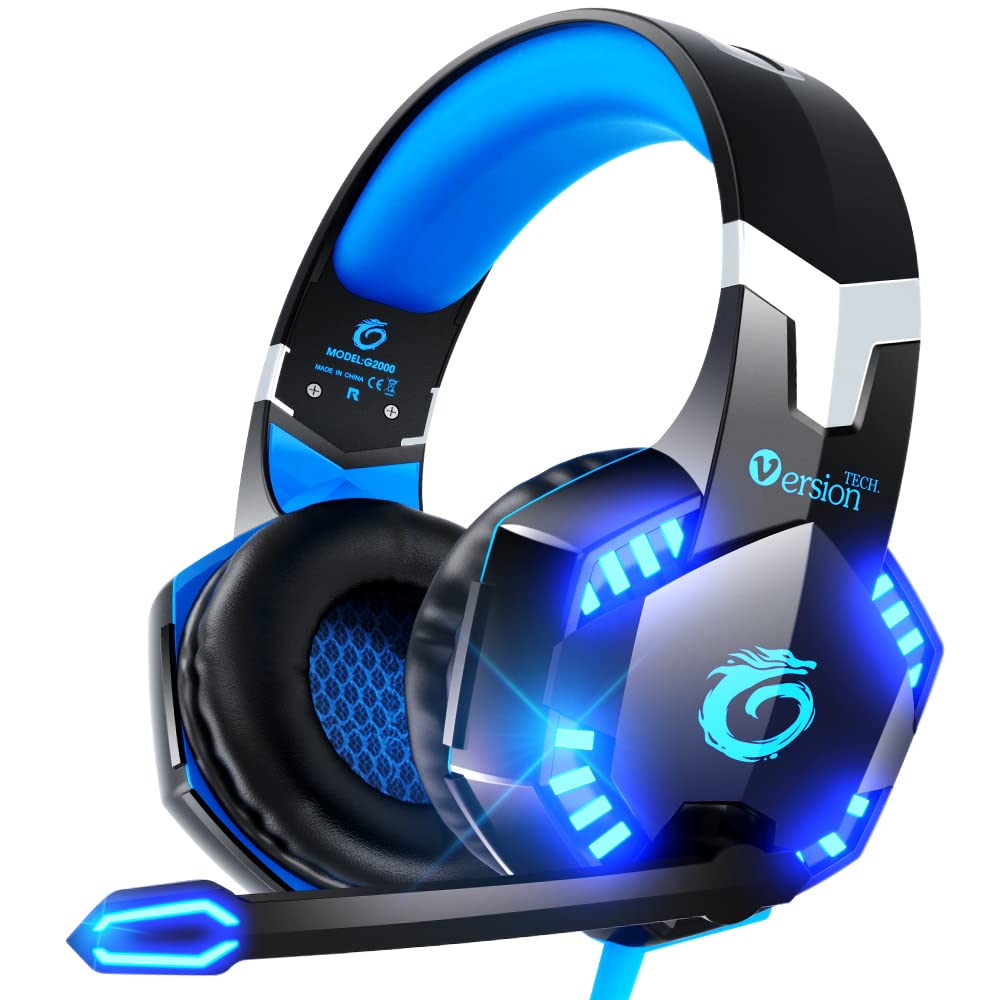 VersionTECH. G2000 Wireless Gaming Headset with Noise Cancelling Mic - Compatible with PS5, PS4, Xbox Series X/S, Xbox One, Nintendo Switch, PC & Mac - Over-Ear LED Headphones with Bass Surround Sound for Immersive Gaming Experience (Perfect for FPS, RPG & Online Multiplayer Games)