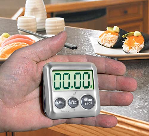 Premium Digital Kitchen Timer with Strong Magnetic Back & Kickstand - Stainless Steel, Large Display, Loud Alarm, Auto Memory & Shut-Off - Perfect for Cooking, Baking, Fitness & Classroom Use (Charcoal) by eTradewinds