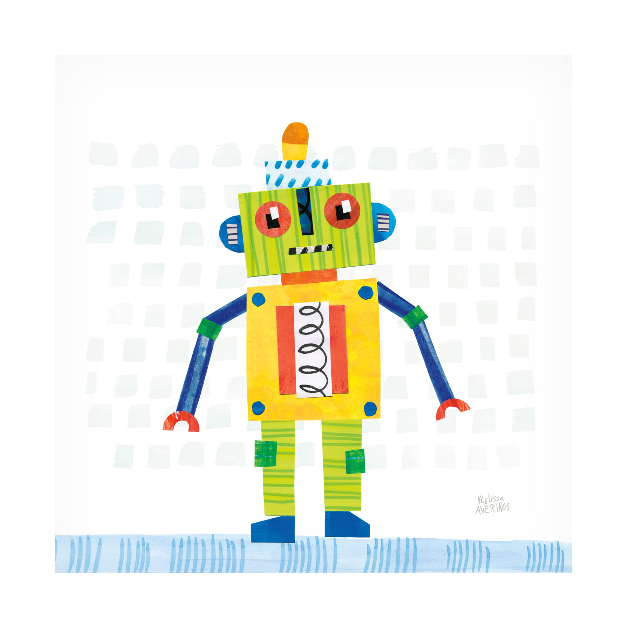 Trademark Fine Art 'Robot Party IV on Squares' Canvas Art Print by Melissa Averinos - Modern Abstract Wall Decor for Living Room, Bedroom & Office