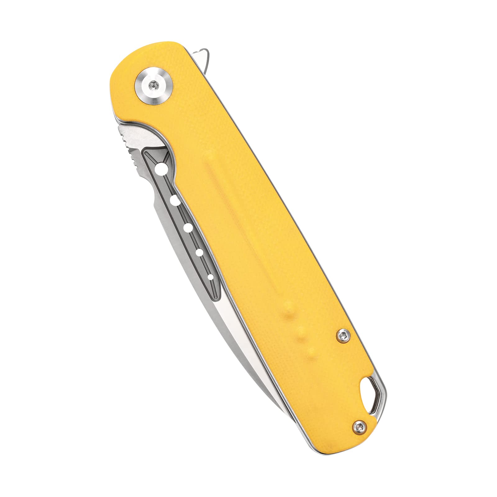 Sitivien ST131 Folding Pocket Knife - D2 Steel Blade, G10 Handle, Liner Lock - EDC Tool for Outdoor Camping, Hiking, Fishing & Survival (Yellow) - Perfect for Everyday Carry, Bushcraft & Tactical Use