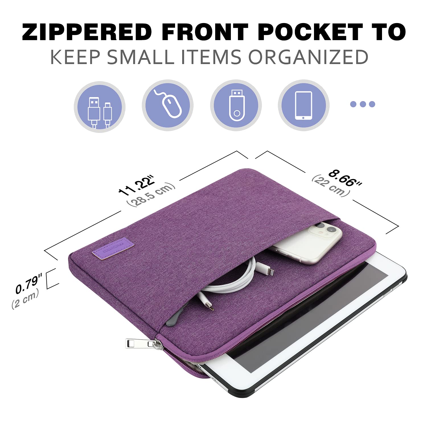 MoKo 9-11 Inch Tablet Sleeve Case - Protective Cover for iPad Air M3, iPad Pro 11 M4/Air M2, iPad 10/9/8/7th Gen (2025 Models) - Lightweight & Durable Purple Carrying Bag - Perfect for Travel, Office & School Use