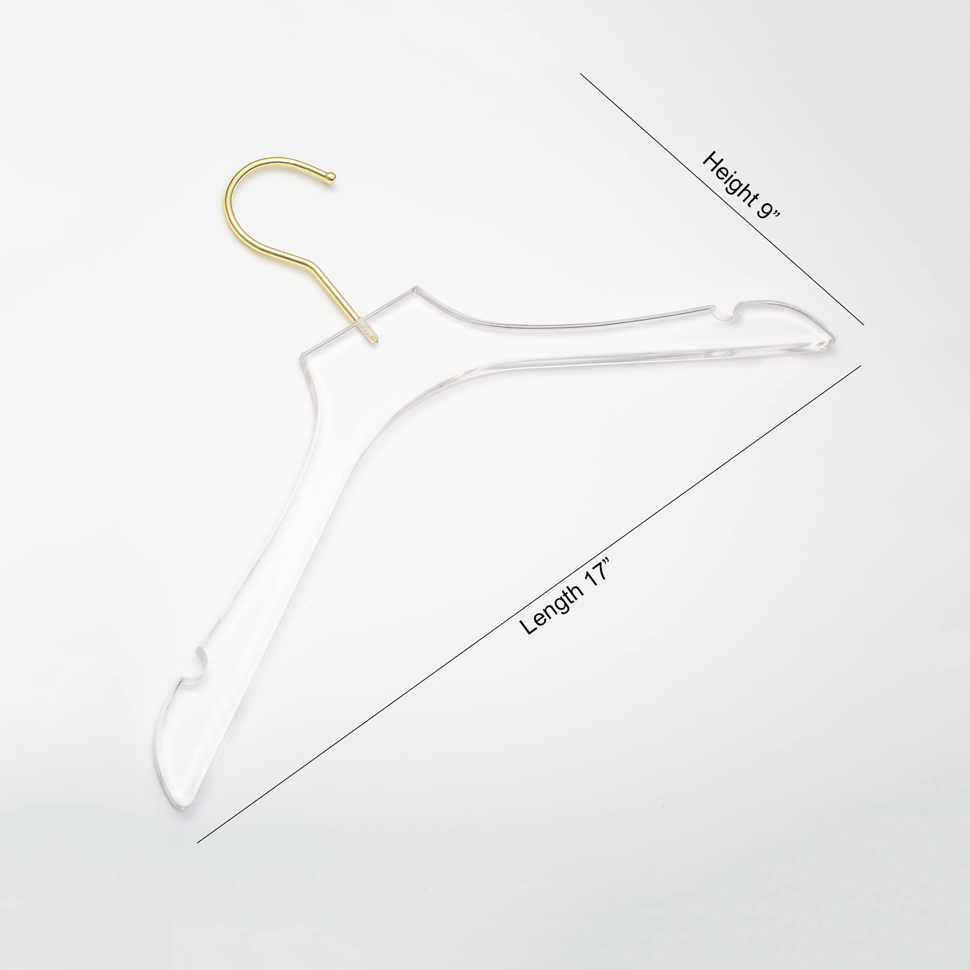 Premium Clear Acrylic Clothes Hangers with Gold Hooks - 17