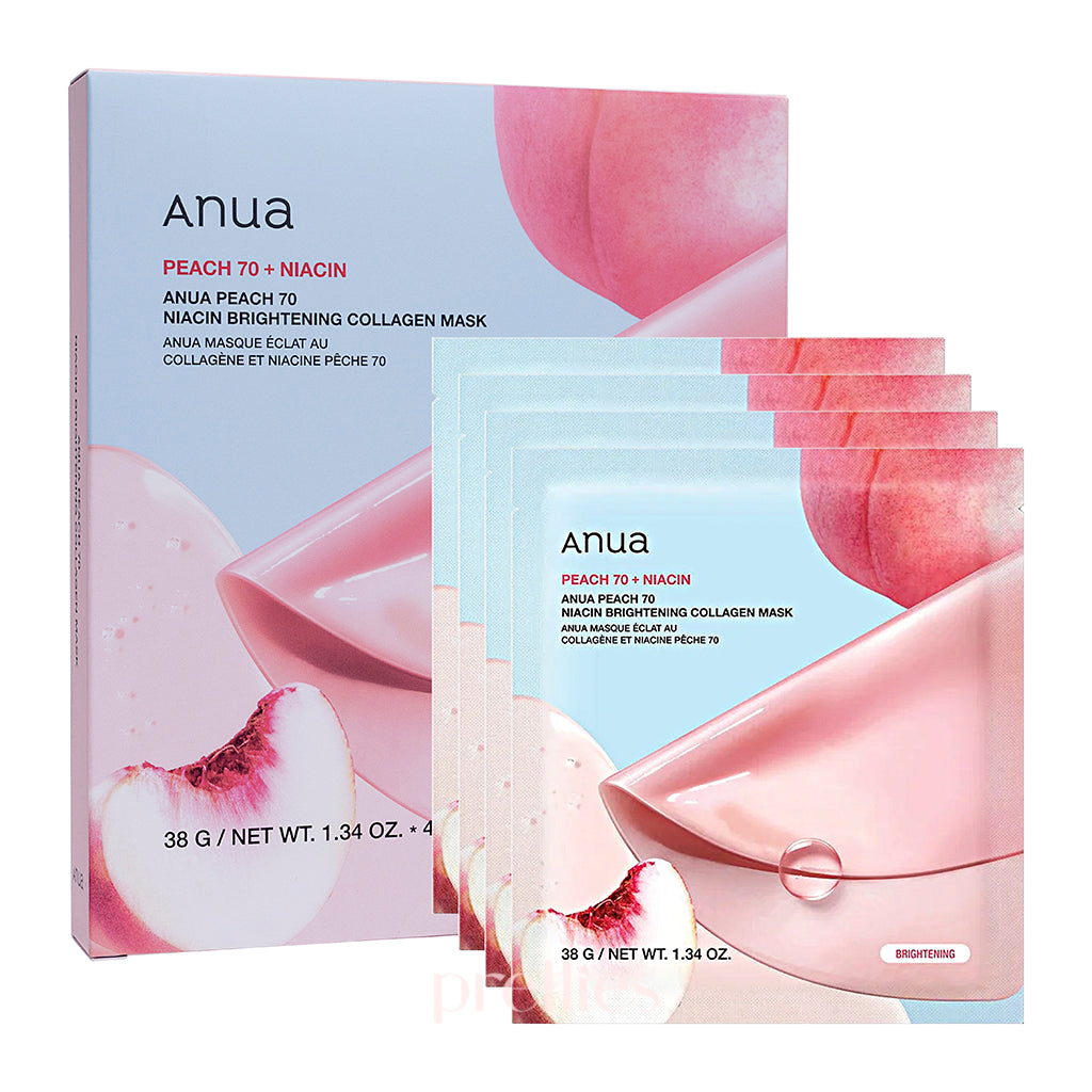 ANUA Peach 70 Niacin Brightening Collagen Face Mask (4pcs/Box) - Brighten & Hydrate Skin for Glowing Complexion | Perfect for Daily Skincare & Special Occasions